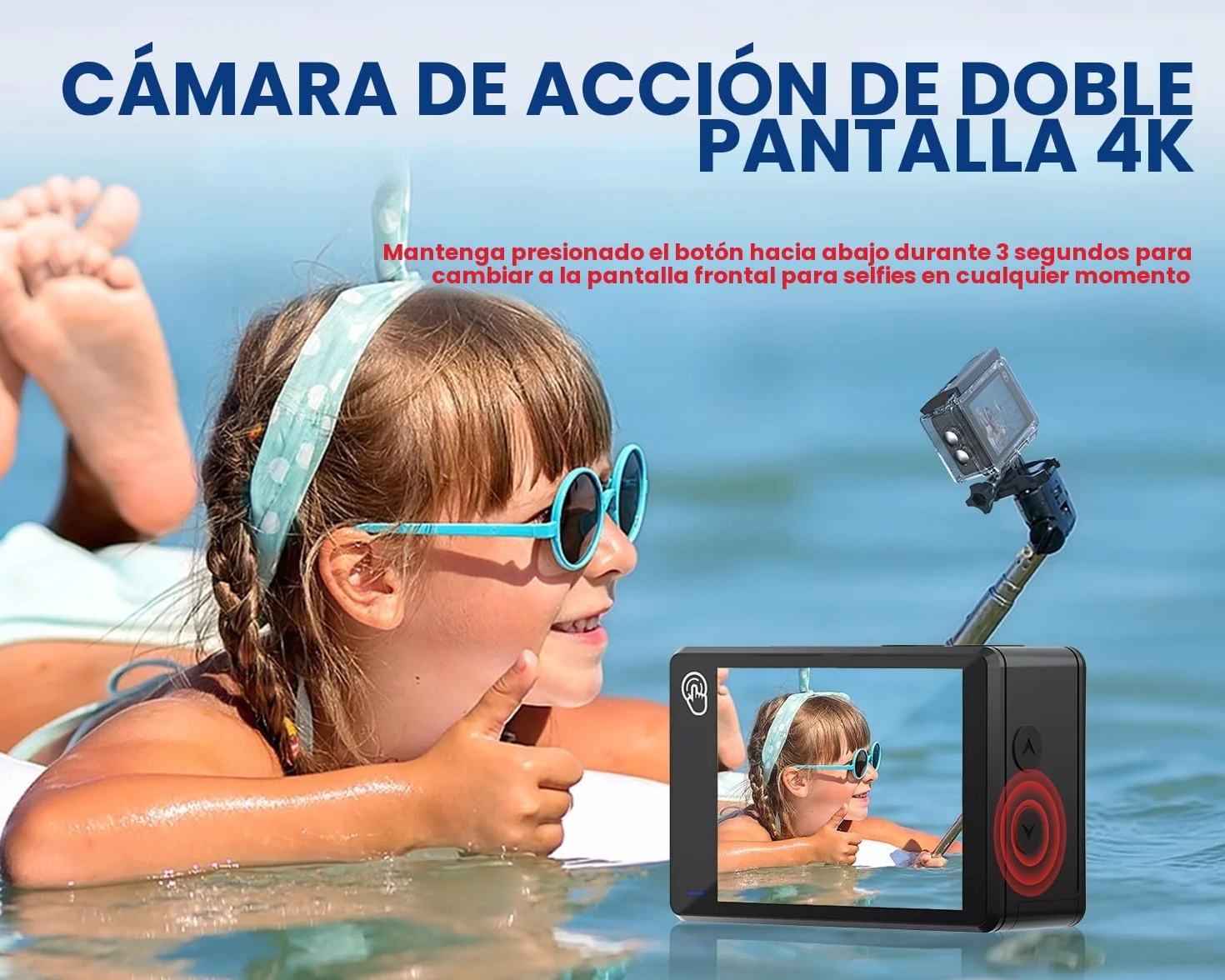 Cámara Deportiva 4K60FPS 48MP WiFi 64GB Acuática 40M Subacuática EIS 170° con Mando, Micrófono y 2 Baterías