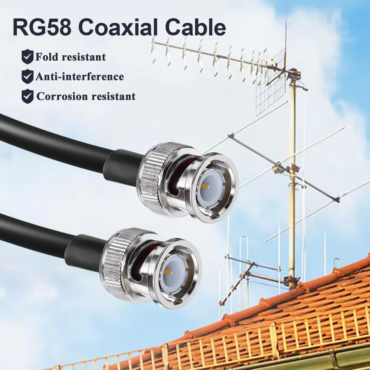 TUOLNK Cable BNC RG58 Cable de extensión BNC Macho a BNC Macho Jumper Baja pérdida 50 ohmios CB Radio Cable coaxial 16.4FT (5M) BNC Antena Wifi Cable coaxial para radio bidireccional