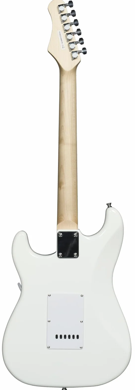 Guitarra eléctrica Woodbrass ST100 blanca – Ideal para principiantes, cuerpo de madera ST tilo americano, tecla de arce – Estilo rock, pop, funk, country, hard, metal