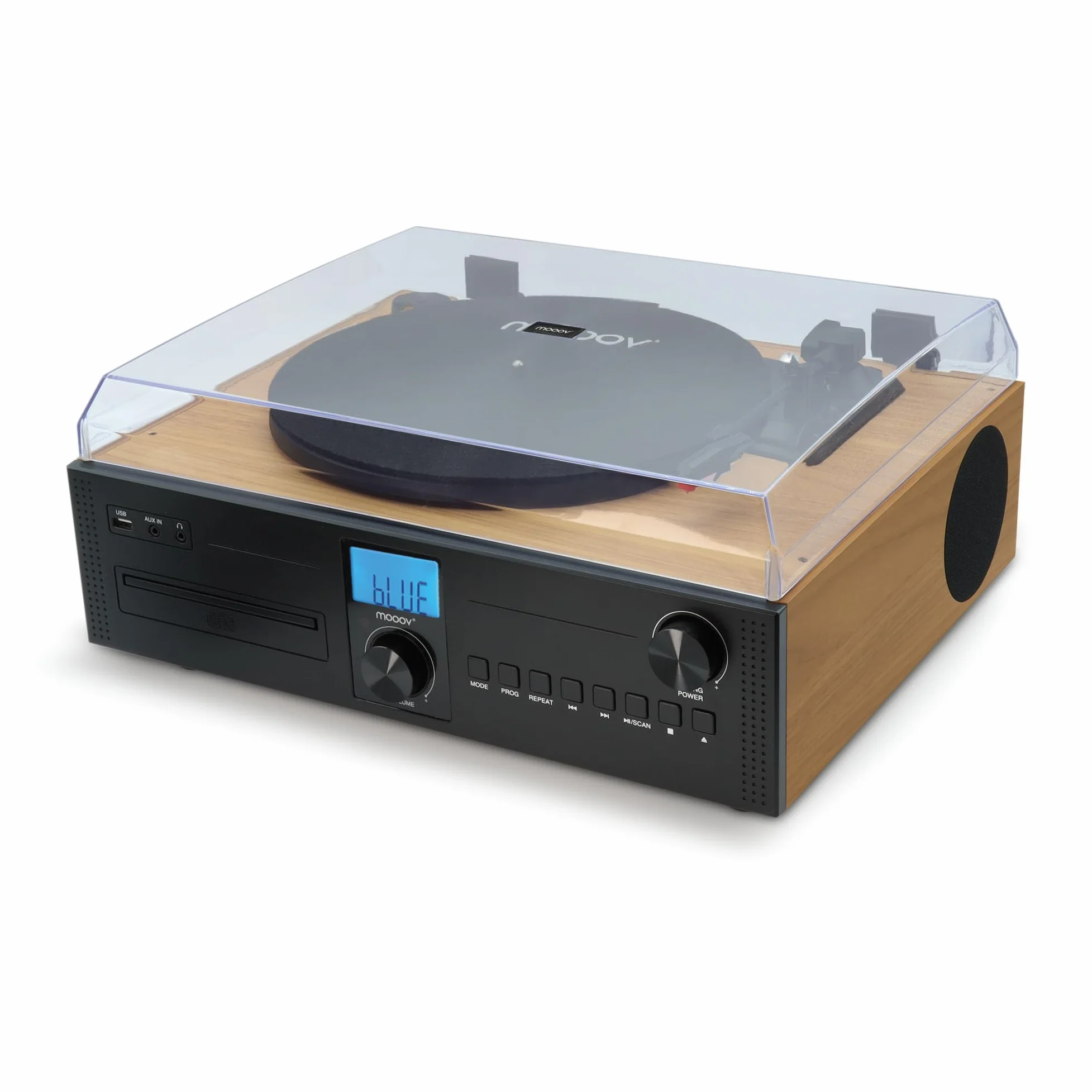Mooov Microcadena HiFi Estéreo 50W con Tocadiscos, Reproductor CD, Bluetooth, Radio FM, USB, AUX-IN, RCA, Mando a Distancia