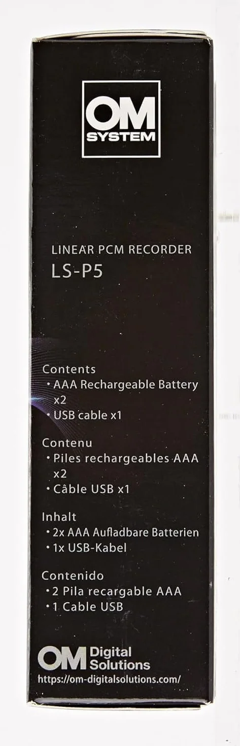 OM System LS-P5 Grabadora de Audio Hi-Res – Sistema TRESMIC II de 3 Micrófonos, Bluetooth, 16GB, 37h de Autonomía, Grabaciones Profesionales, Control Smartphone, USB, PCM/FLAC/MP3