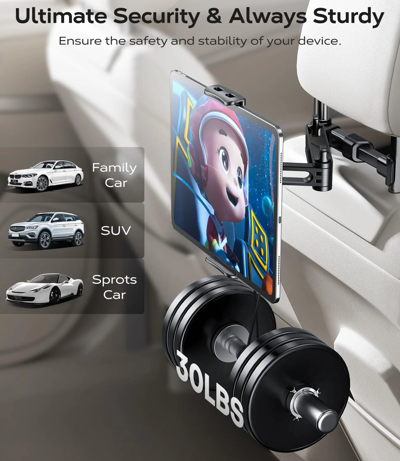 AHK Soporte Tablet Coche, Tablet para Coche Reposacabezas con Apoyo 360 Rotación para 4,4-11 Pulgadas iPad, iPhone, Galaxy Tab, Huawei Mediapad, Switch et d'autres Smartphones