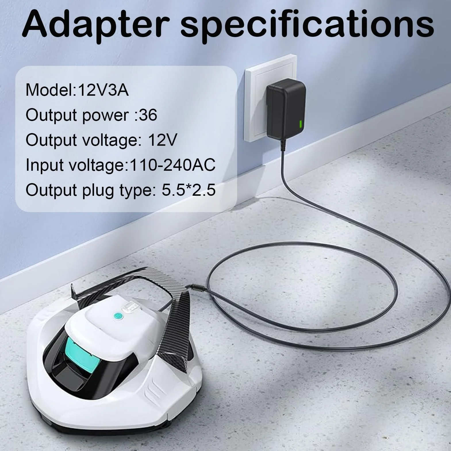 Adaptador de corriente 12 V 3 A 36 W universal AC-DC con conector 5,5 × 2,1 mm, alimentación 12 V para LED, cámaras, routers, altavoces, sistema telefónico, protección contra sobretensiones y