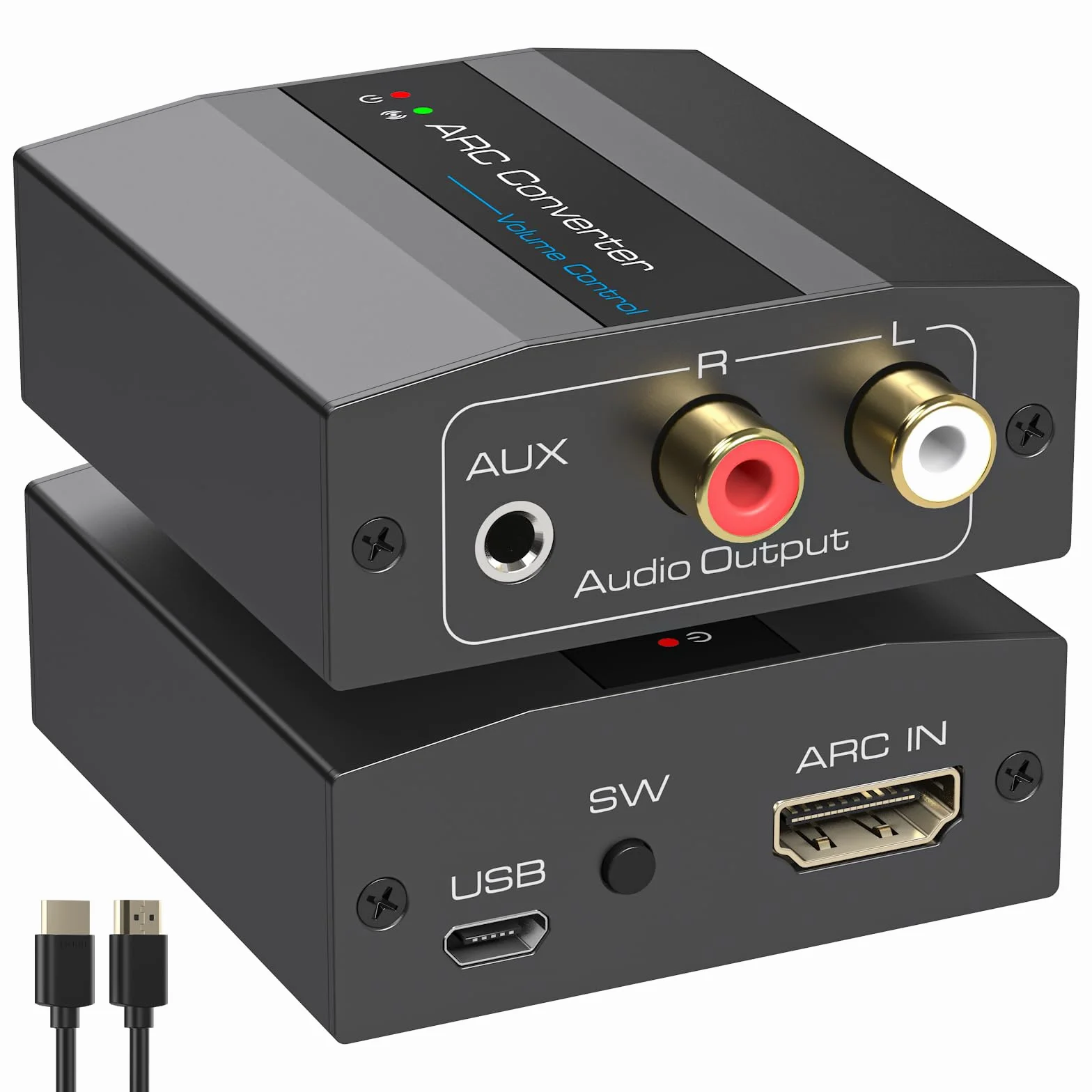 VEDINDUST Adaptador Audio HDMI ARC Extractor a Estéreo RCA AUX 3.5mm con Alimentación USB Cable HDMI ARC de Aleación de Aluminio