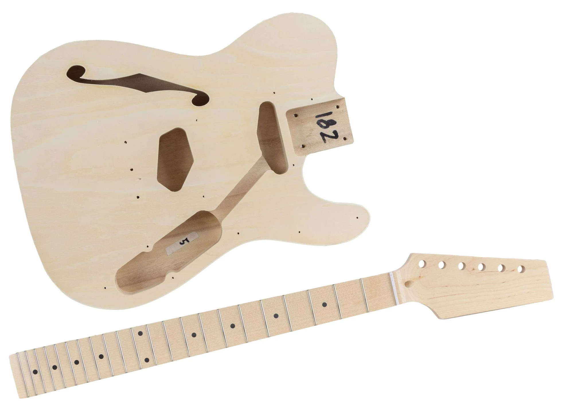 Kit de Guitarra Eléctrica Rocktile Hollowbody Estilo TL - Kit DIY para montar tú mismo con cuerpo semi-hueco, mástil de arce, diapasón de arce, 2 pastillas Single-Coil, incluye hardware - Natural