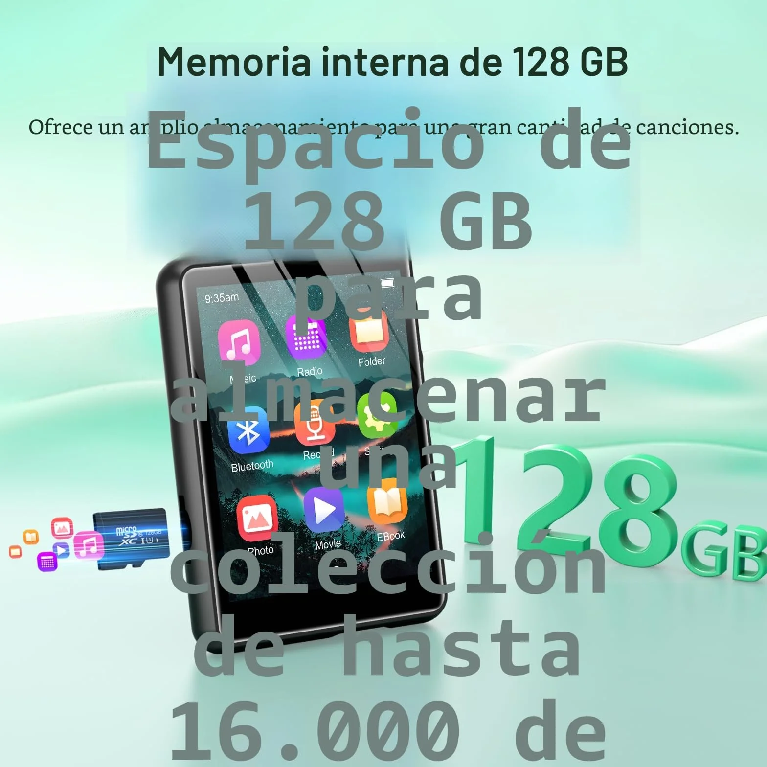 ZAQE Reproductor MP3 Bluetooth 5.3 128GB Pantalla Táctil 2,4" Radio FM Negro
