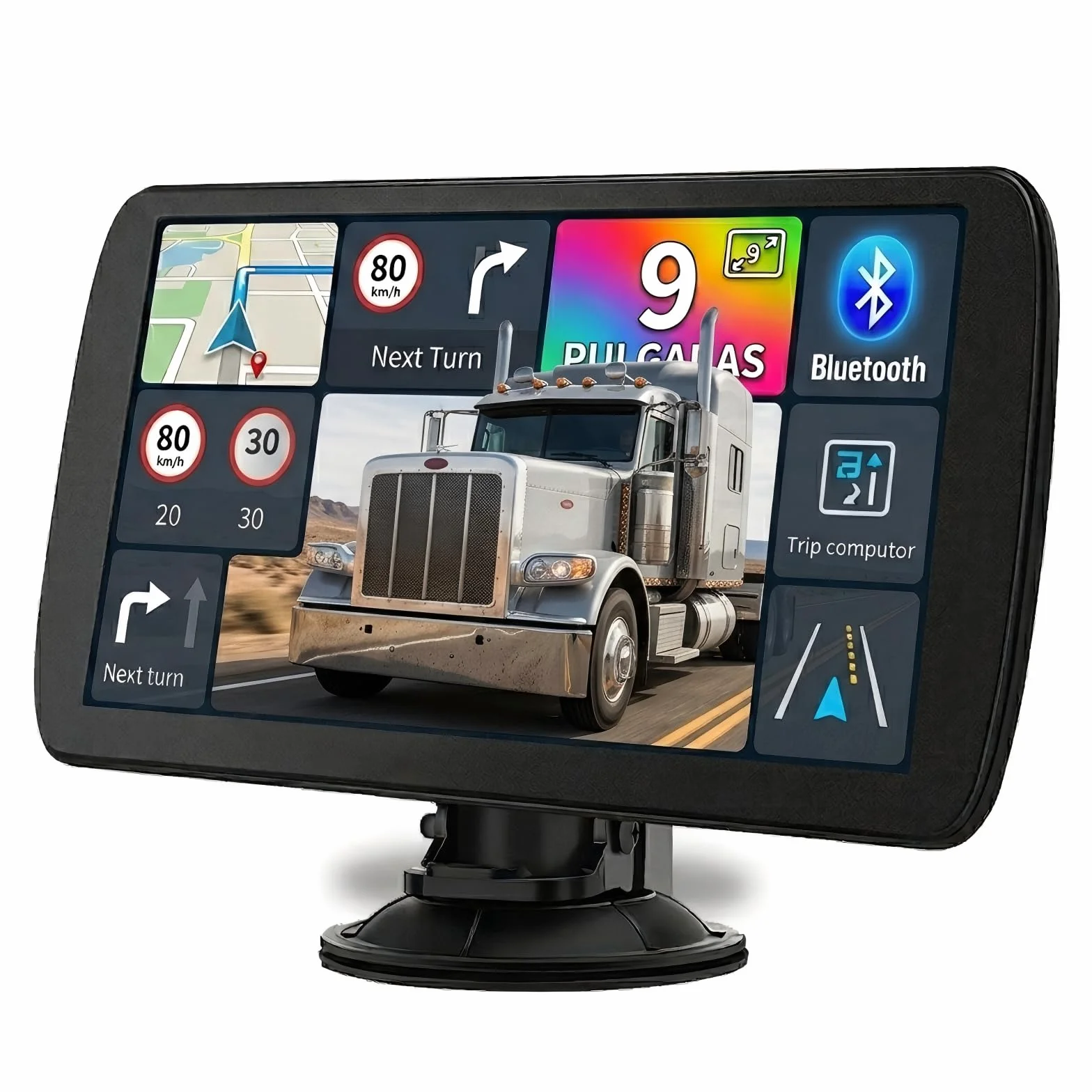 9 Pulgadas Navegador GPS para Camiones y Coches, con Bluetooth y Actualizaciones de Mapas de Europa para Toda la Vida