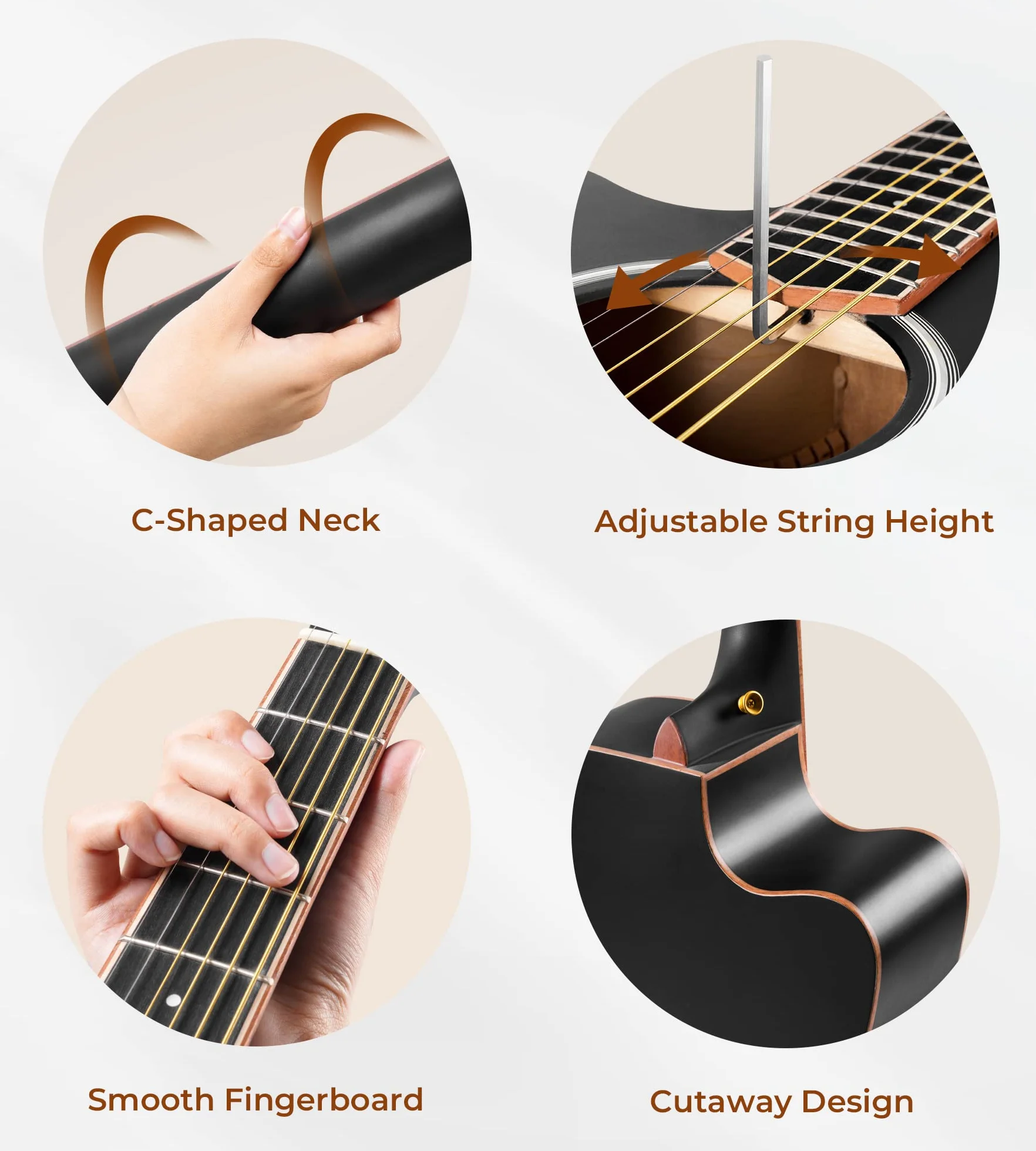 Vangoa Guitarra electroacústica 4/4, tamaño completo de 41 pulgadas con ecualizador de 4 bandas, kits para principiantes, juego de iniciación zurdo negro
