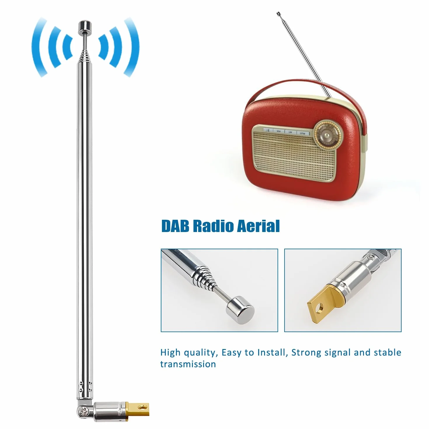 VooGenzek Antena Telescopica 100cm 7 Secciones FM Portátil Universal para DAB AM/FM Recepción Estéreo