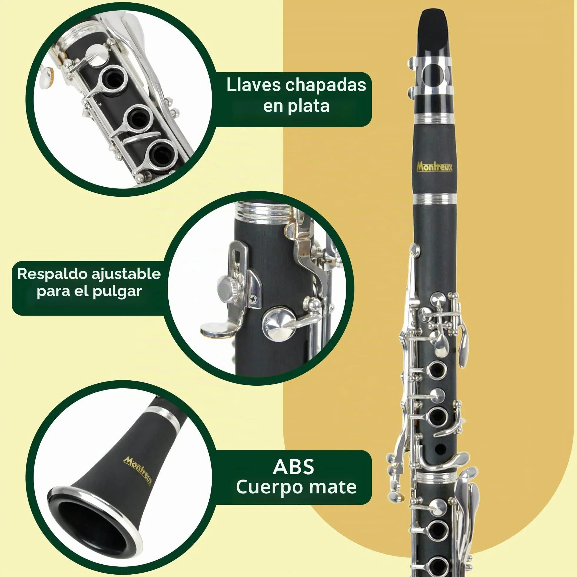 Montreux Student Bb Clarinet Para Principiantes Con Estuche De Transporte Protector Ligero, Boquilla Y Láminas - Resina Abs, 17 Llaves, B Flat