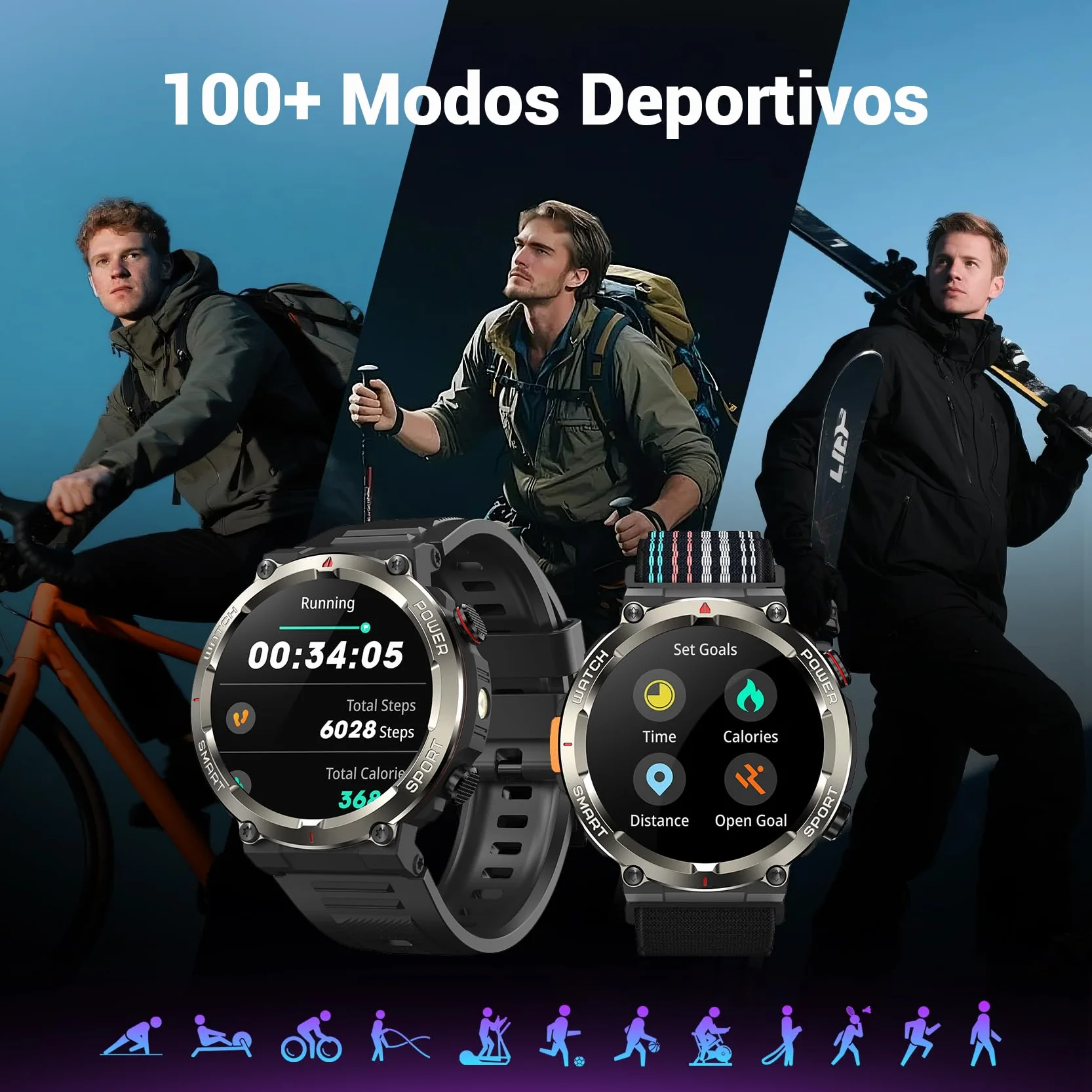 Blackview Reloj Inteligente Hombre - Linterna y Brújula, 1,45" Militar Smartwatch Hombre- Llamadas Bluetooth, Pulsómetro, Oxímetro, Monitor de Sueño, Pulsera Actividad 100+ Modos Deportivos, Podómetro