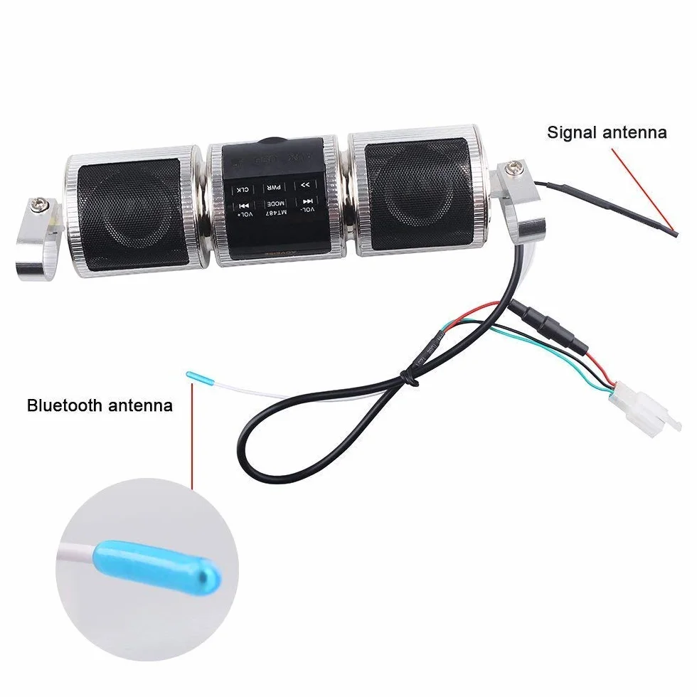 Radio FM Bluetooth para motocicleta, impermeable, 12 V, HIFI con sistema de sonido estéreo para ATV, Jet Ski, radio, alarma remota, reproductor de MP3, color negro