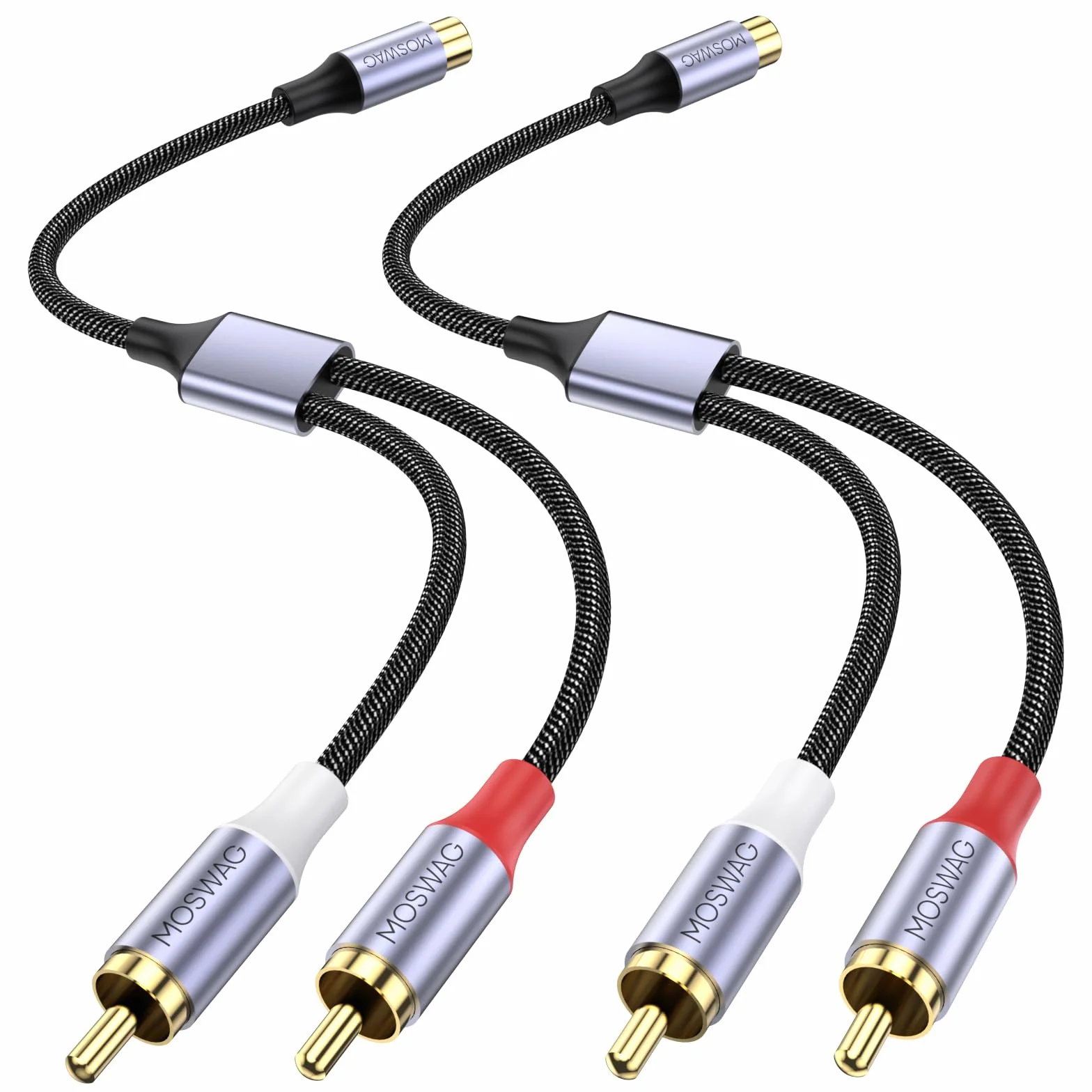 MOSWAG Divisor RCA de 1 hembra a 2 macho, 2 unidades, RCA Y Splitter Audio Video Cable adaptador divisor para amplificadores, consolas de juegos, reproductor de CD, subwoofer, cine en casa, HDTV