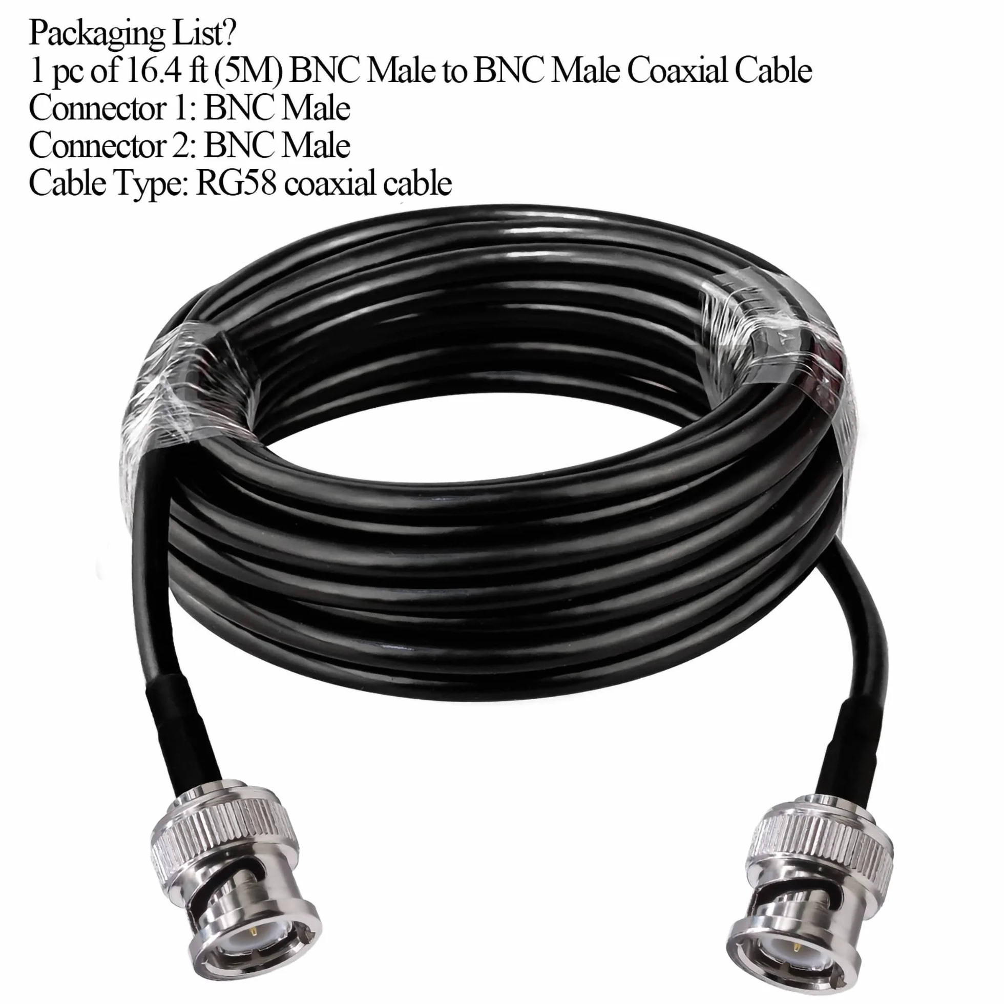 TUOLNK Cable BNC RG58 Cable de extensión BNC Macho a BNC Macho Jumper Baja pérdida 50 ohmios CB Radio Cable coaxial 16.4FT (5M) BNC Antena Wifi Cable coaxial para radio bidireccional