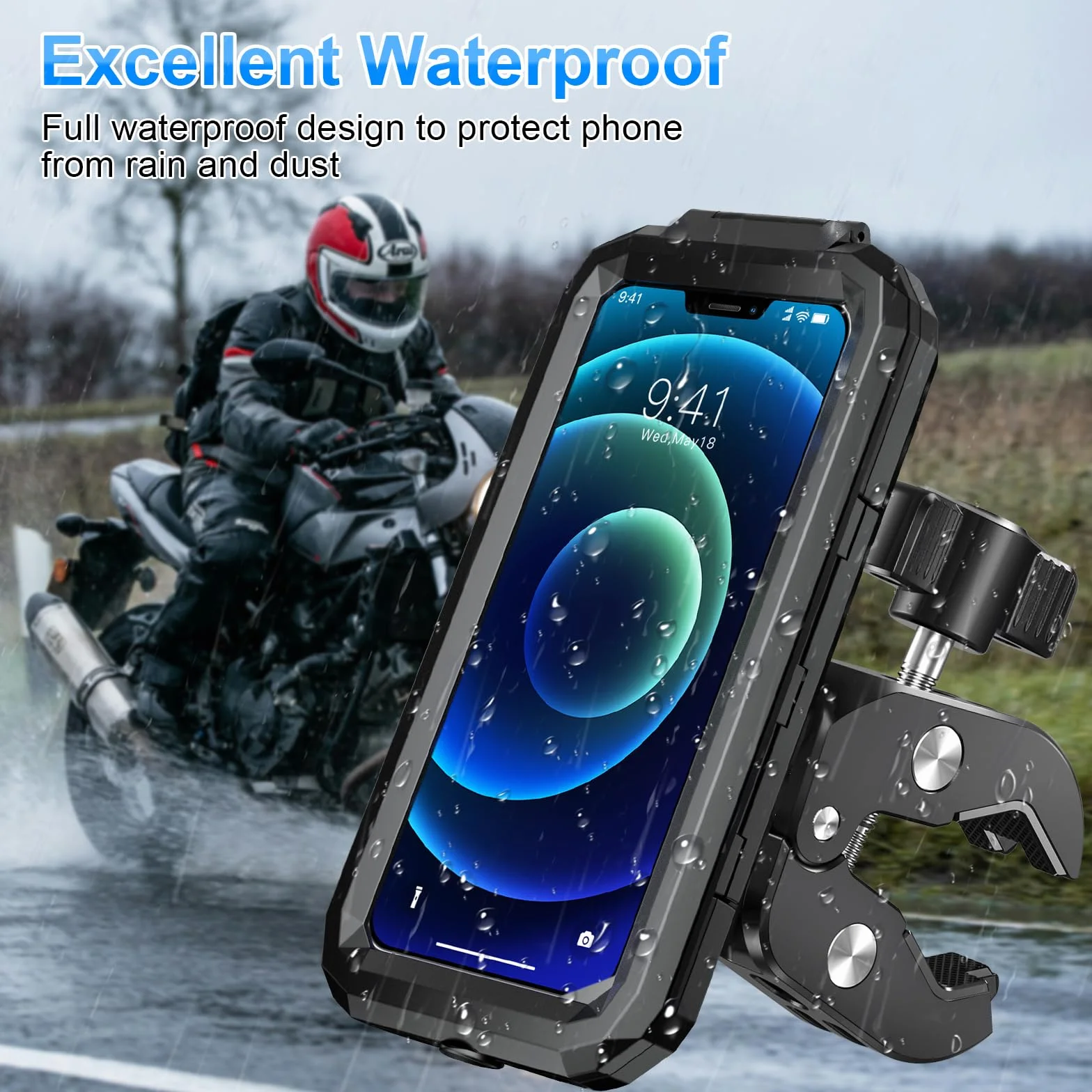 Soporte Móvil Moto Impermeable Universal 360° Rotación Porta Teléfono Bicicleta Antivibración para 5,5-7,0" Smartphones