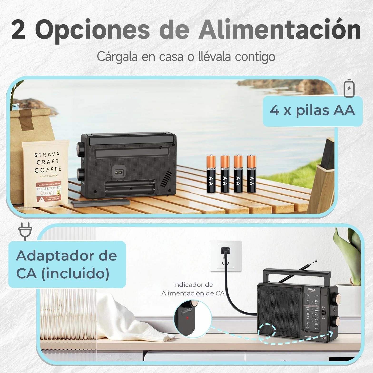 PRUNUS J-03 Am FM Radio Portatil Pequeña, Transistores Radios con Excelente Señal, Radio a Pilas o Energía de CA, Altavoz Grande, Operación Simple, Fácil de Usar para Personas Mayores.