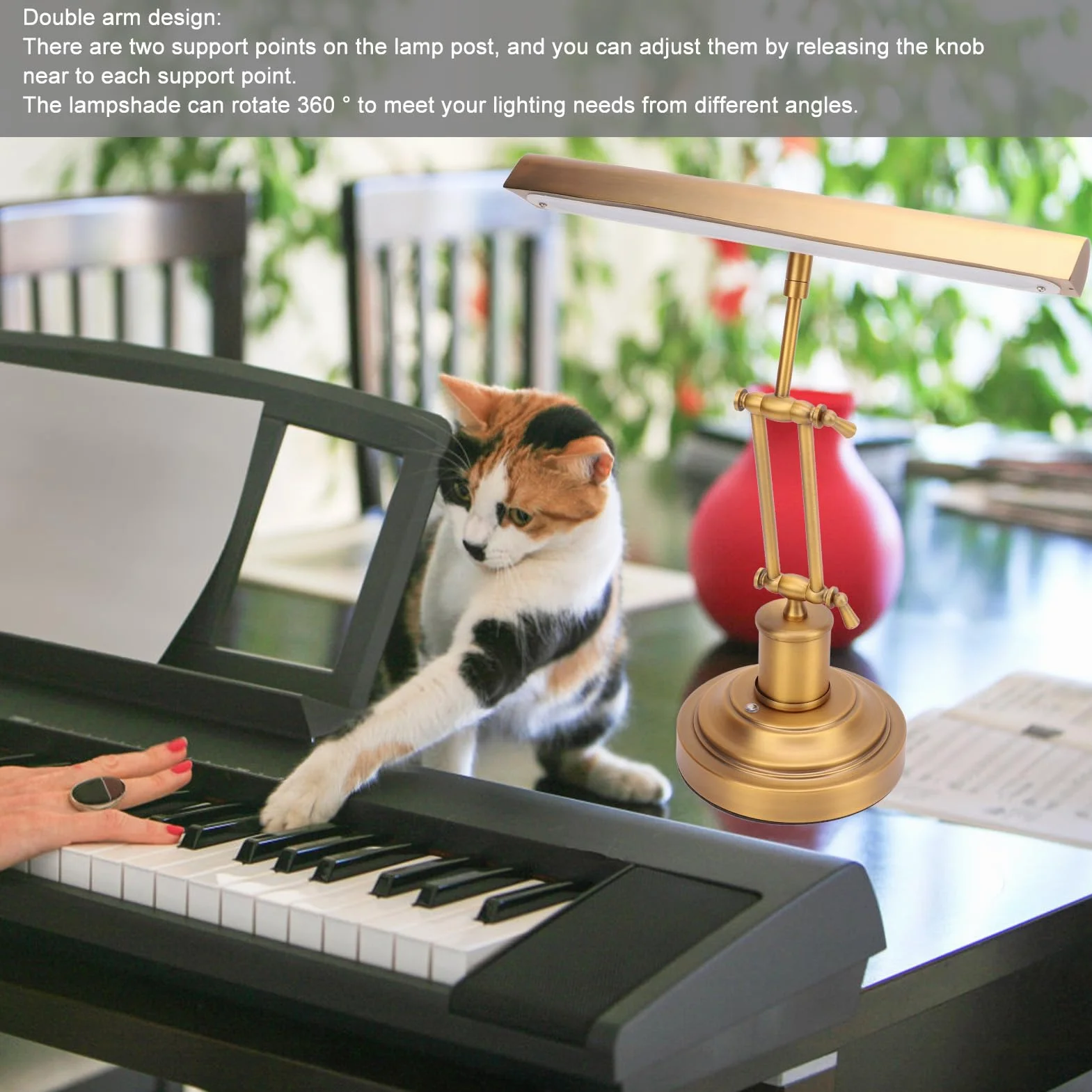 Dpofirs Lámpara de Piano Inclinada Retro, Cuidado de los Ojos con Luz de Piano de 12 W con Brazo Doble, 3000 K a 6000 K, Luz de Atril 85 CRI para Pianos (Enchufe de la UE)
