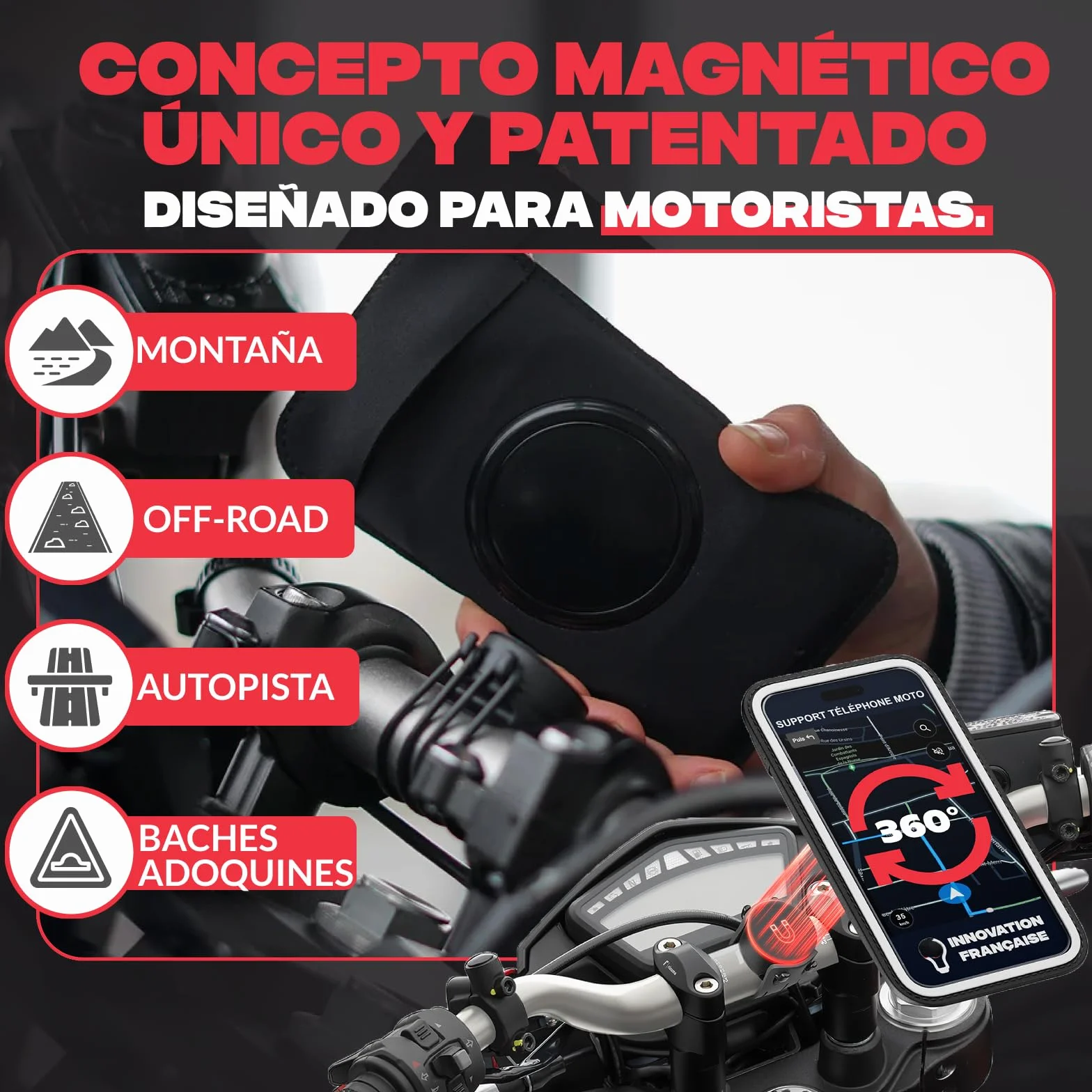 Shapeheart Funda Impermeable Táctil XL Soporte Móvil Moto Magnético Universal para Manillar