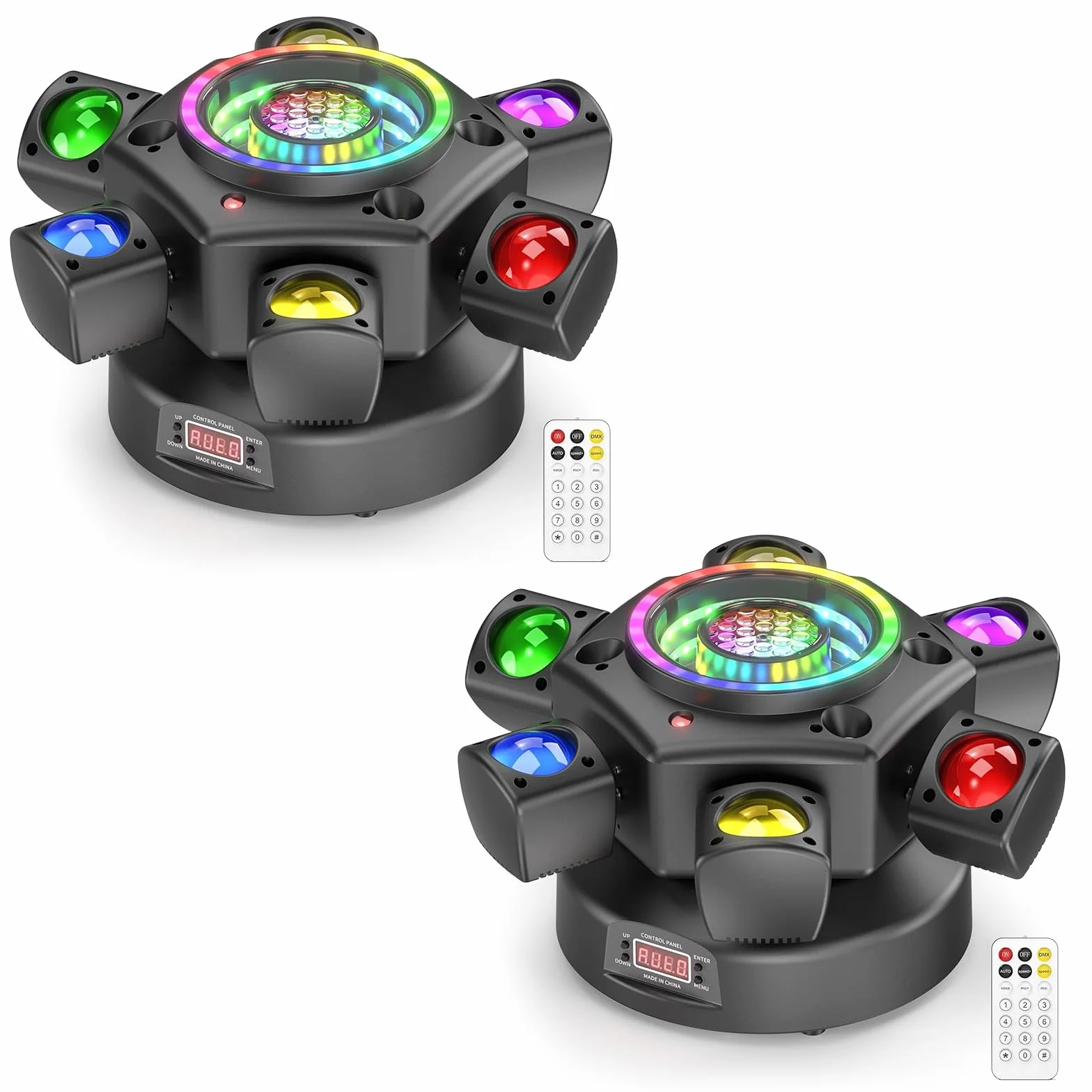 2PCS 150W Cabeza Móvil LED RGBW Luz Discoteca con Control Remoto con 6 Brazos De Luz, Efectos de Iluminación RGBW, DMX 512 para Bodas, Fiestas, Teatros y DJs