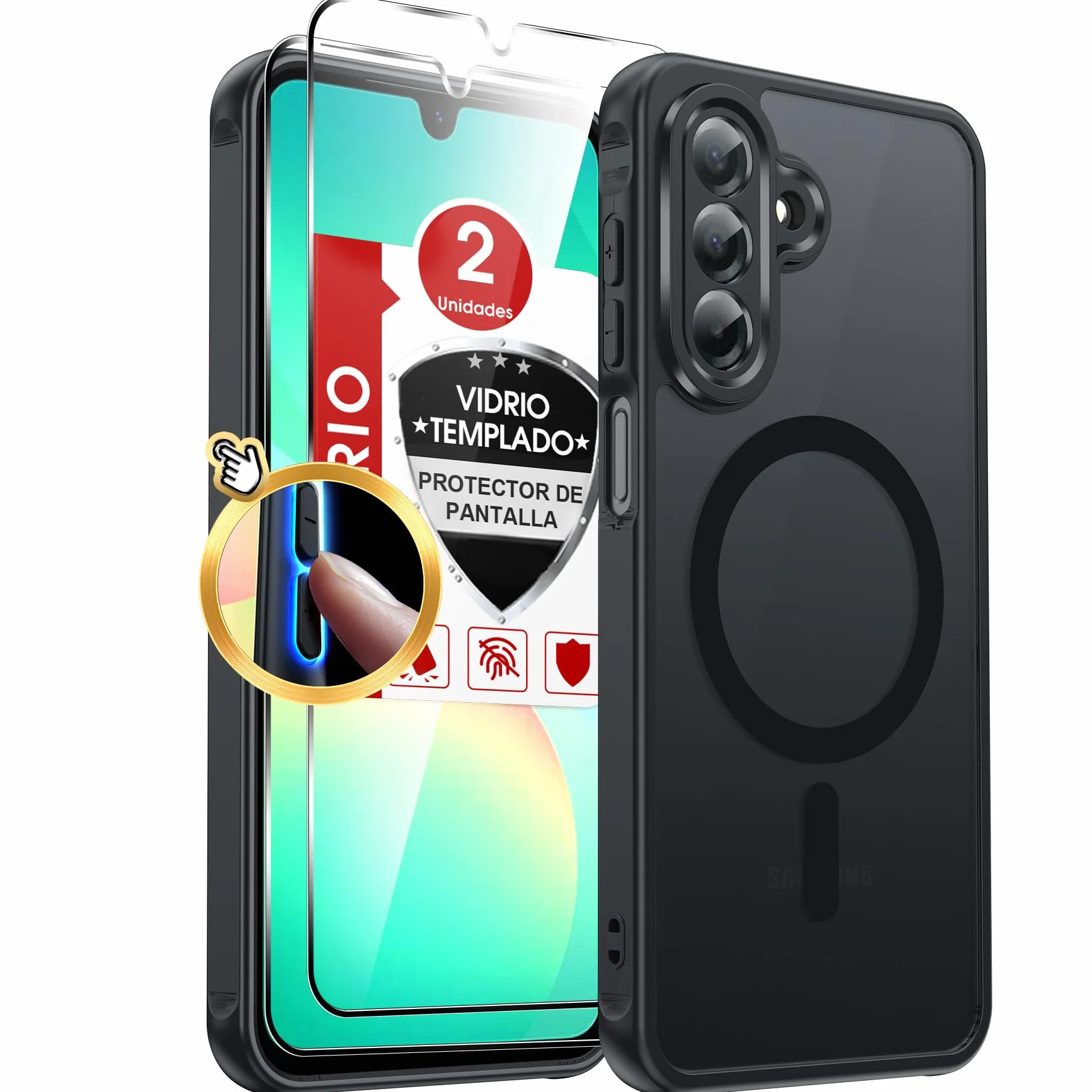 LeYi Funda Magnética para Samsung Galaxy A26 /A 26 5G / 4G, Compatible con MagSafe [2X Protector de Pantalla] Movil Carcasa Antigolpes Helada Translúcida Antihuellas Cuerpo Completo Capa, Negro