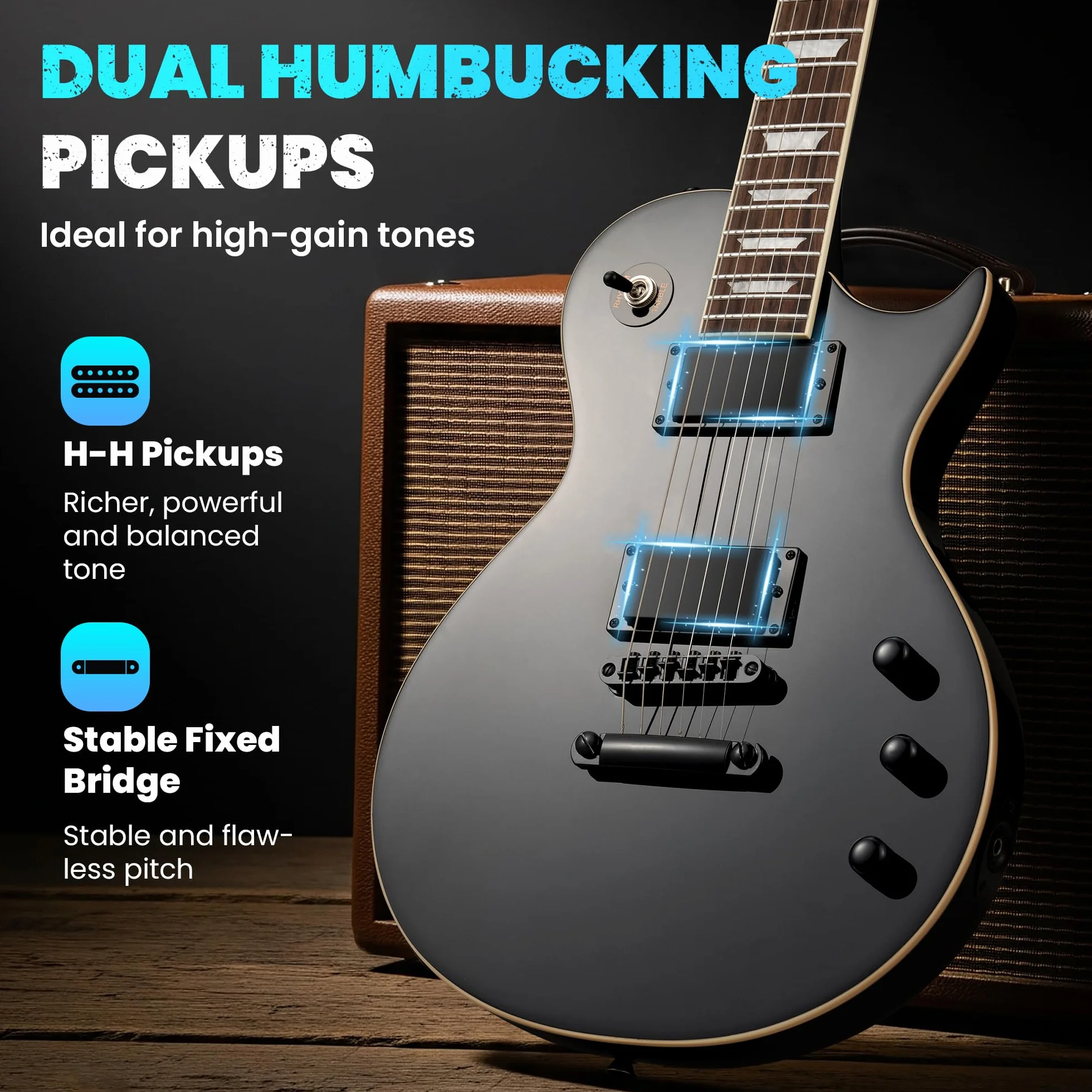 CAHAYA Guitarra Eléctrica LP 39": Kit para Principiantes, Cuerpo de Okoumé, Mástil de Arce, 2 Pastillas Humbucker, con Funda, Correa y Cable, Negro