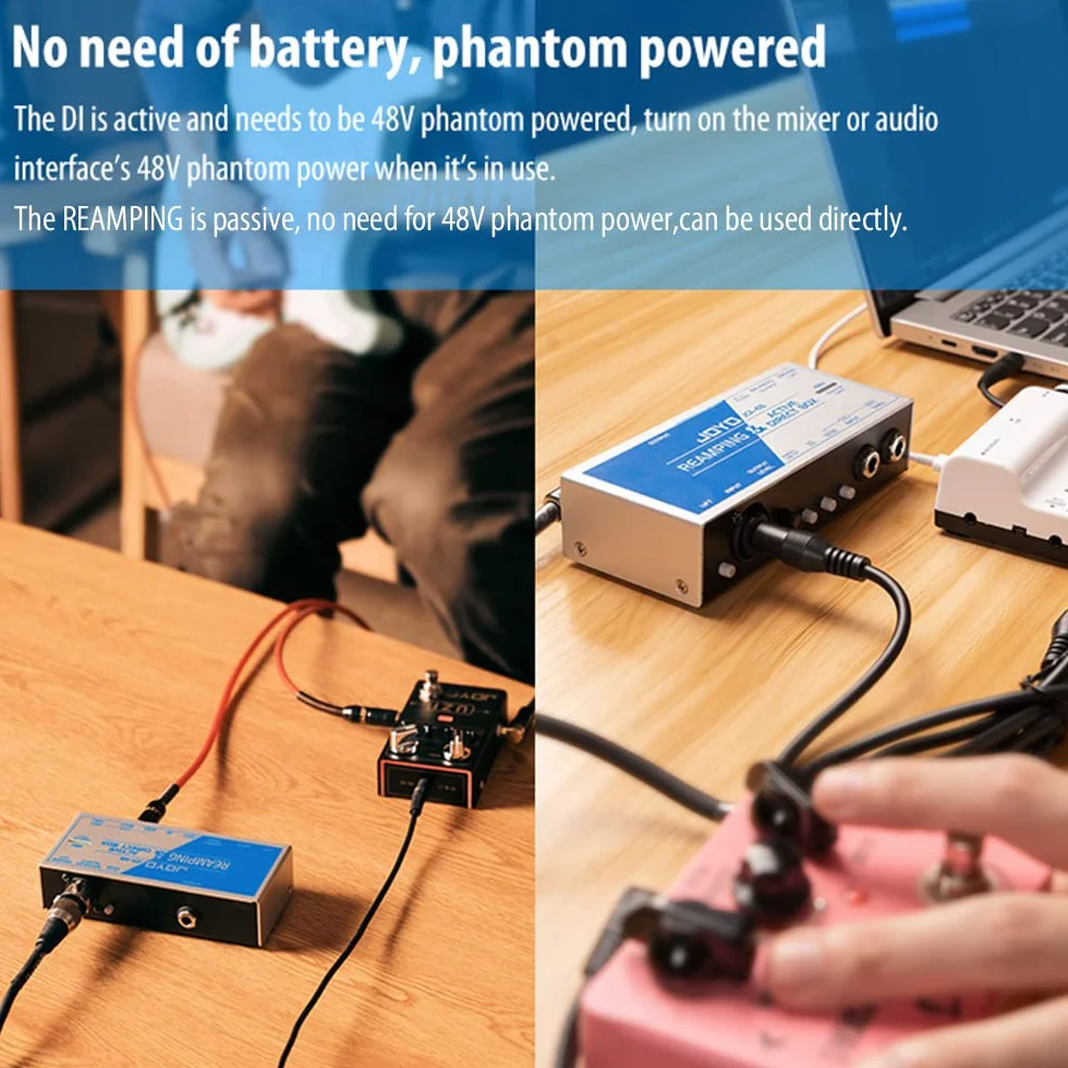 JOYO Reamp passive & Direct Box Phantom Powered Active All-in-one, dispositivo de grabación portátil DI BOX con entrada XLR de 6,35 mm y 2 en 1 para rendimiento de bajo de guitarra o grabación