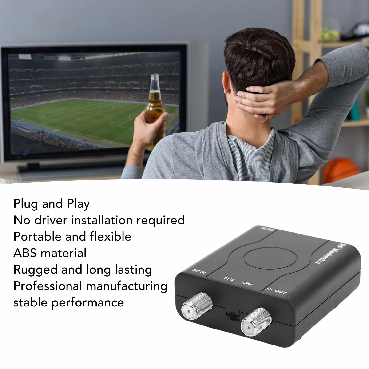 Modulador HDMI a RF, Disponible sólo en las Américas HDM61 Interfaz Multimedia HD a Modulador RF Compatible con Formato NTSC Salida 1080P PLL Control de Frecuencia