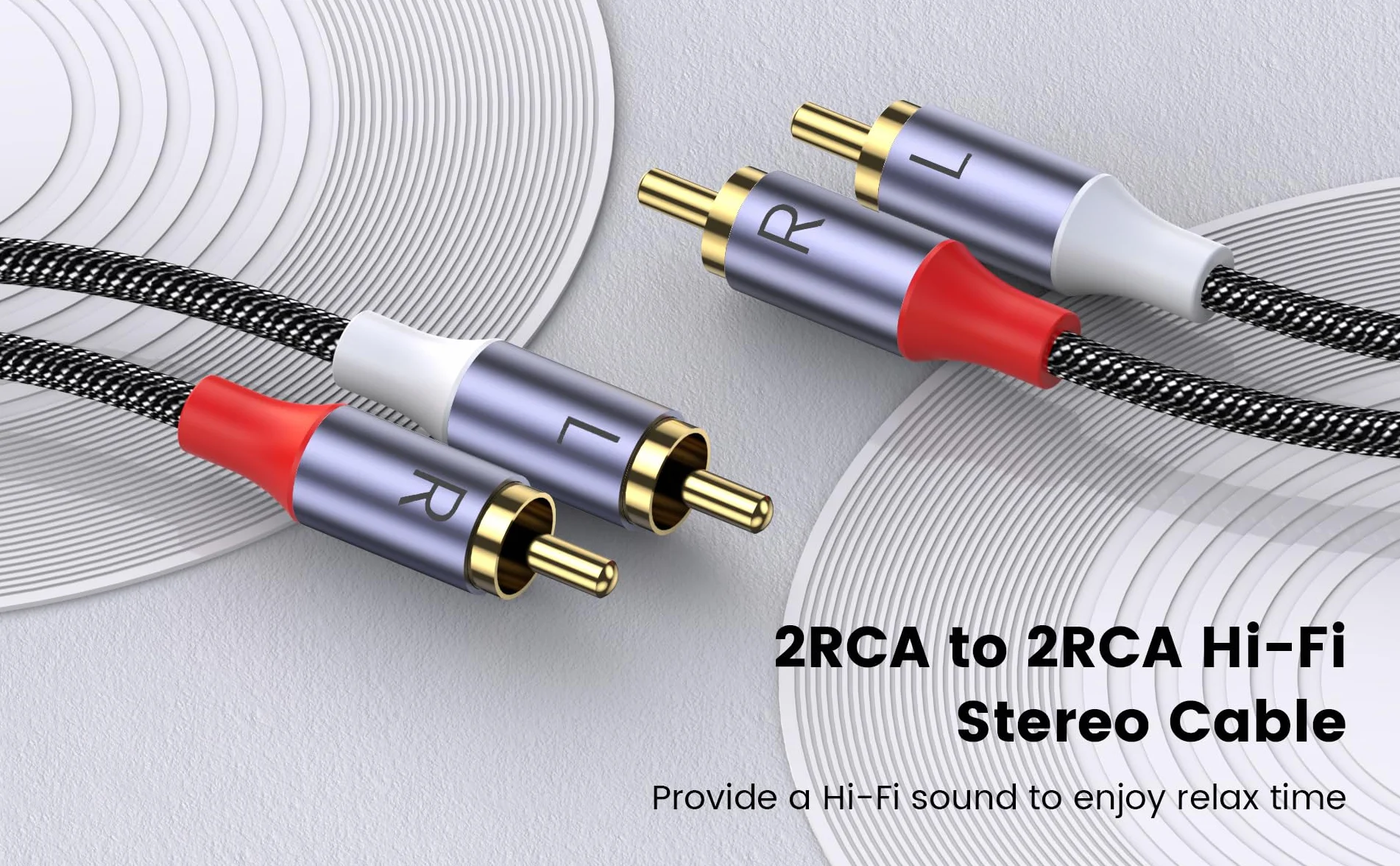 Cable RCA Estéreo Macho a Macho, Audio Auxiliar de 1 m, Nailon Trenzado Chapado en Oro de 24 Quilates para Cine en Casa, HDTV, Subwoofer y Estéreo de Coche
