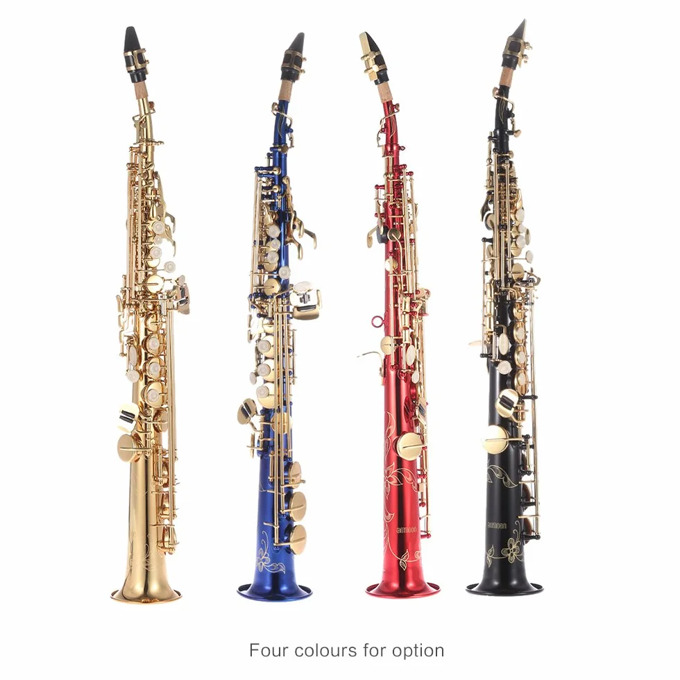 Btuty Saxofón soprano recto de latón Bb B Flat Natural Shell Key Carve Pattern con bolsa de transporte, guantes, paño de limpieza, correa, varilla de limpieza