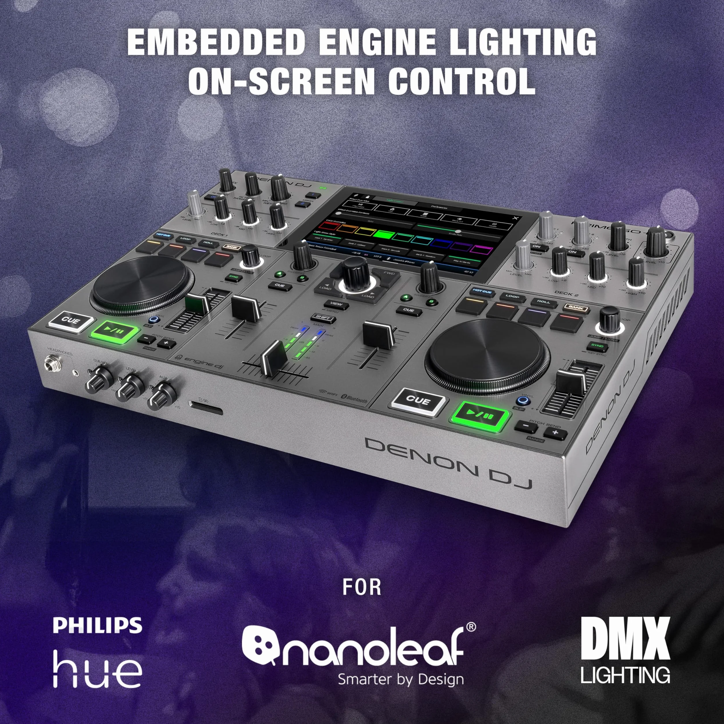Denon DJ PRIME GO+ Controlador DJ Portátil Autónomo con Bateria Recargable, Pantalla de 7", Mezclador con Separación de Stems, Streaming por Wifi y Bluetooth