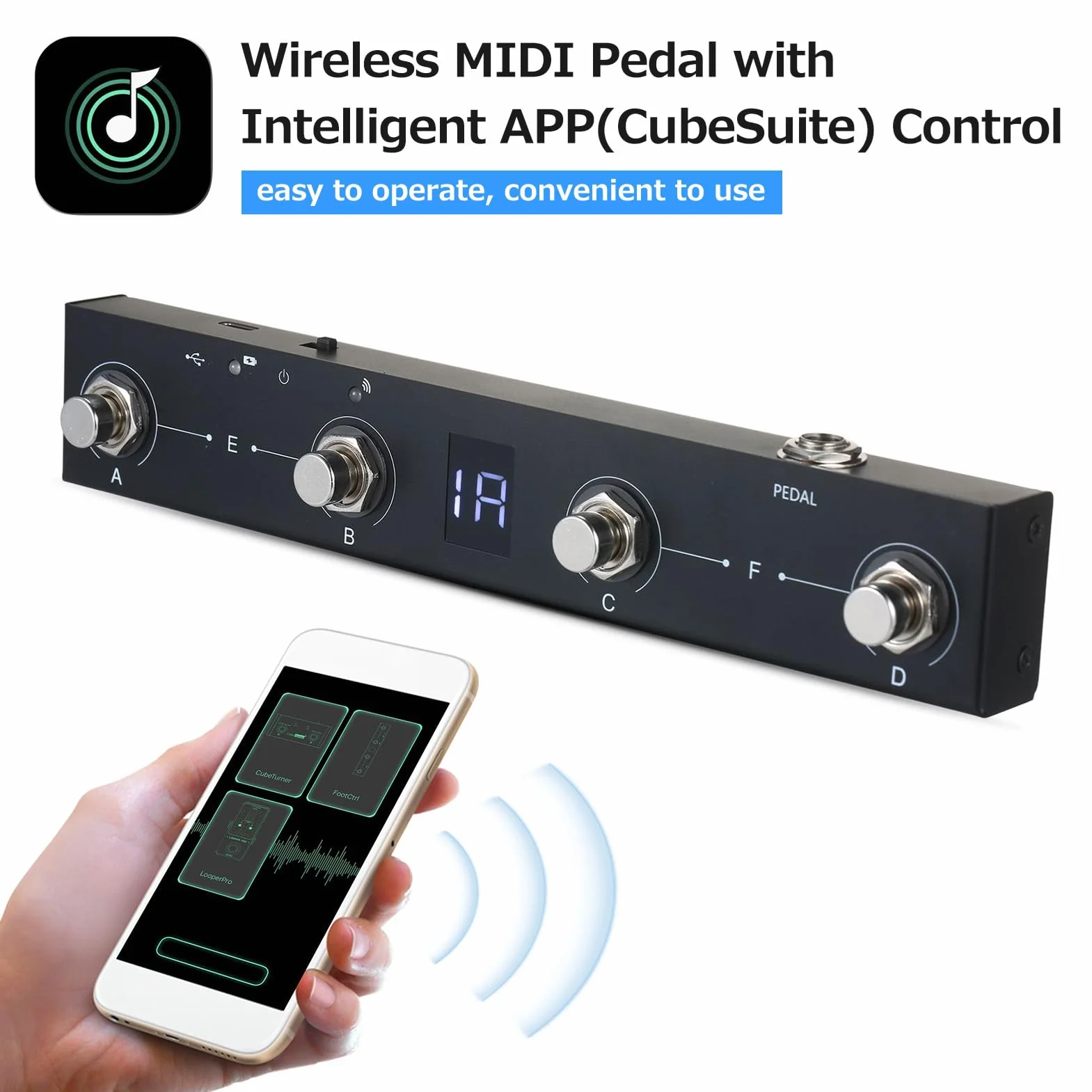 Pedal MIDI inalámbrico,Chocolate BT Controlador MIDI inalámbrico recargable 4 botones Controlador de pie MIDI portátil Control de la aplicación del pedal