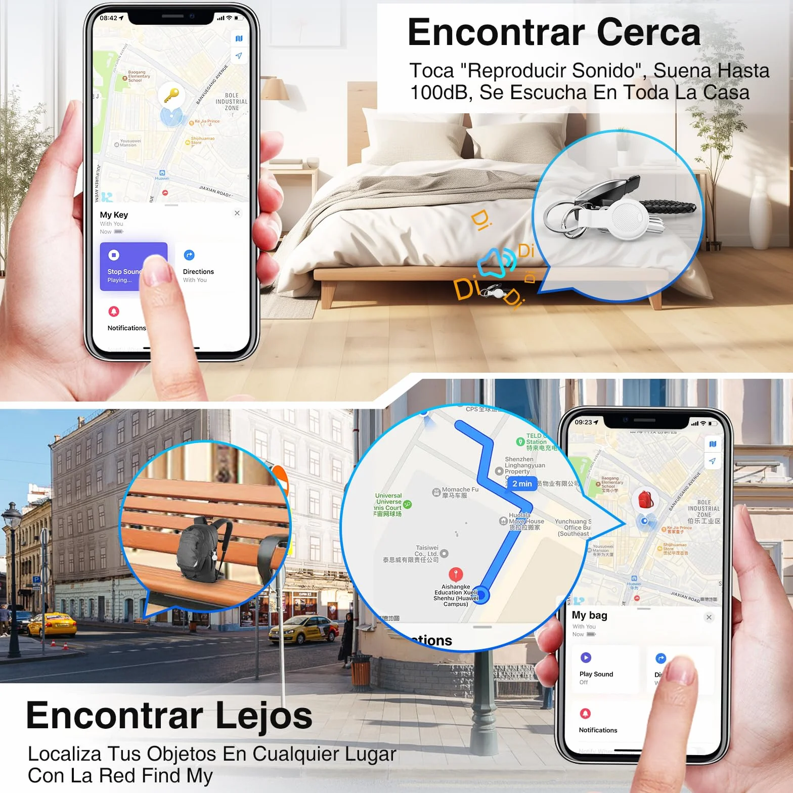 Localizador Bluetooth Blanco - 2 Pack Tracker Tag Funciona con Apple Buscar (Sólo iOS 14.5+), Encuentra Teléfono y Llaves, Rastreador GPS Impermeable para Carteras y Maletas, Batería Reemplazable