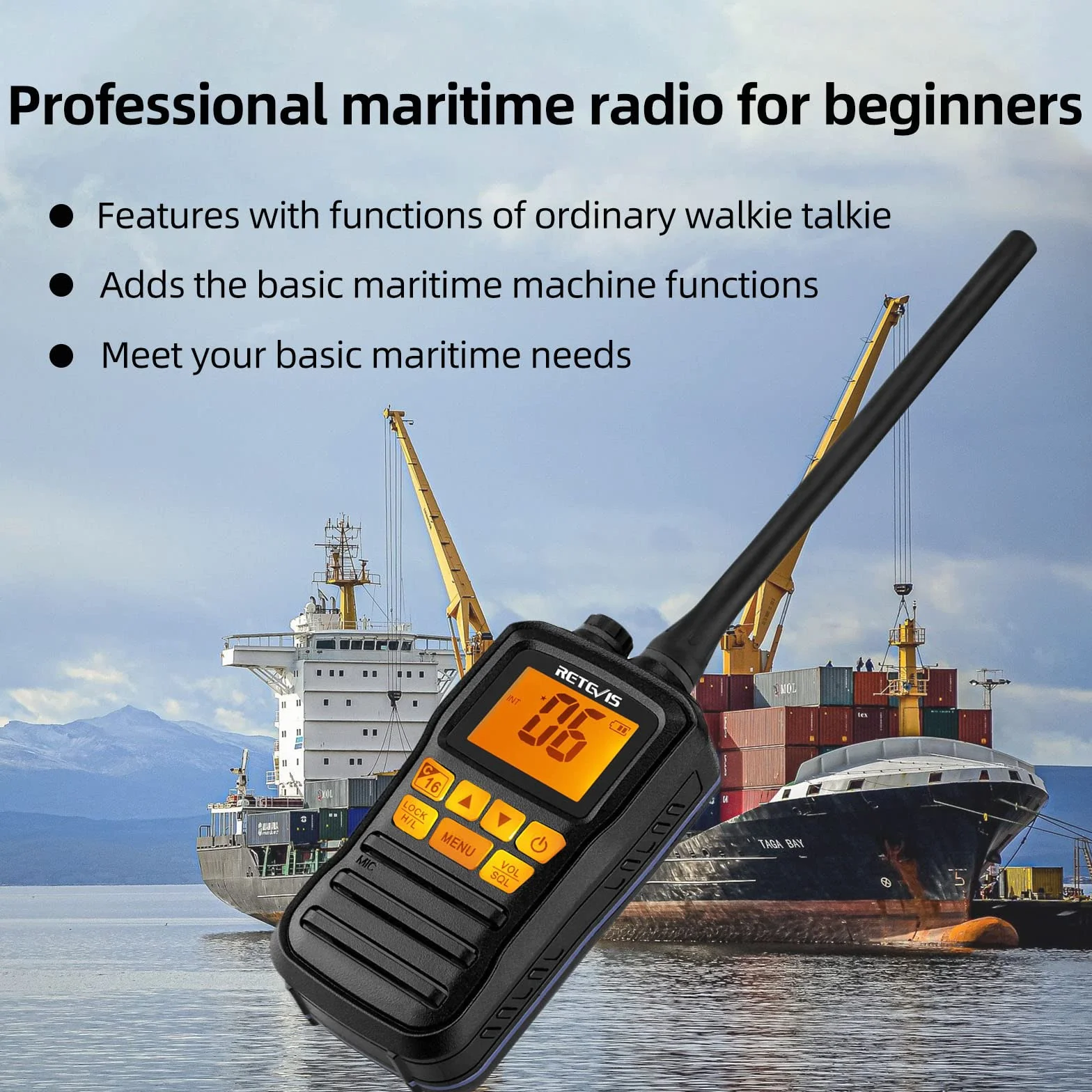Retevis RM01 Marina Walkie Talkie, IP67 Impermeable Radio Marino de Mano, Vibración, Flotando 88 Canales de Mano Radios de Dos Vías para Kayak Pesca Paseo en Barco(Negro, 1 Pieza)