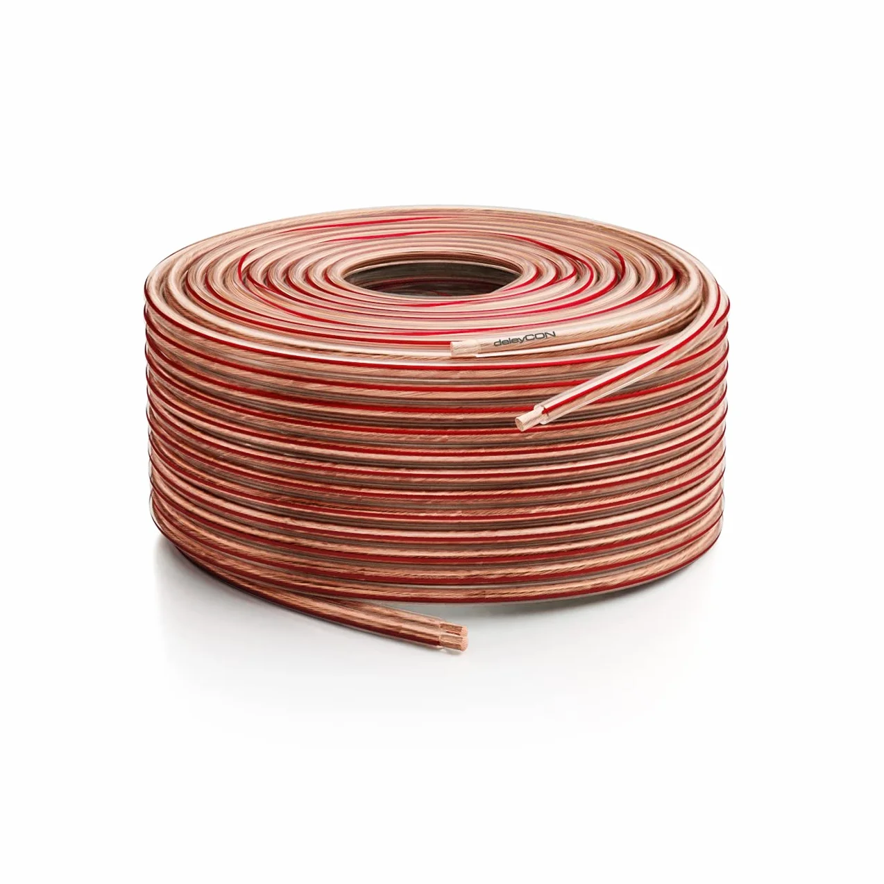 deleyCON 10m Cable para Altavoz 2x 2,5 mm² - Cobre Puro - Cable de Altavoz OFC - Cable de Audio para Altavoces HiFi y Surround - Marcado de polaridad - Transparente