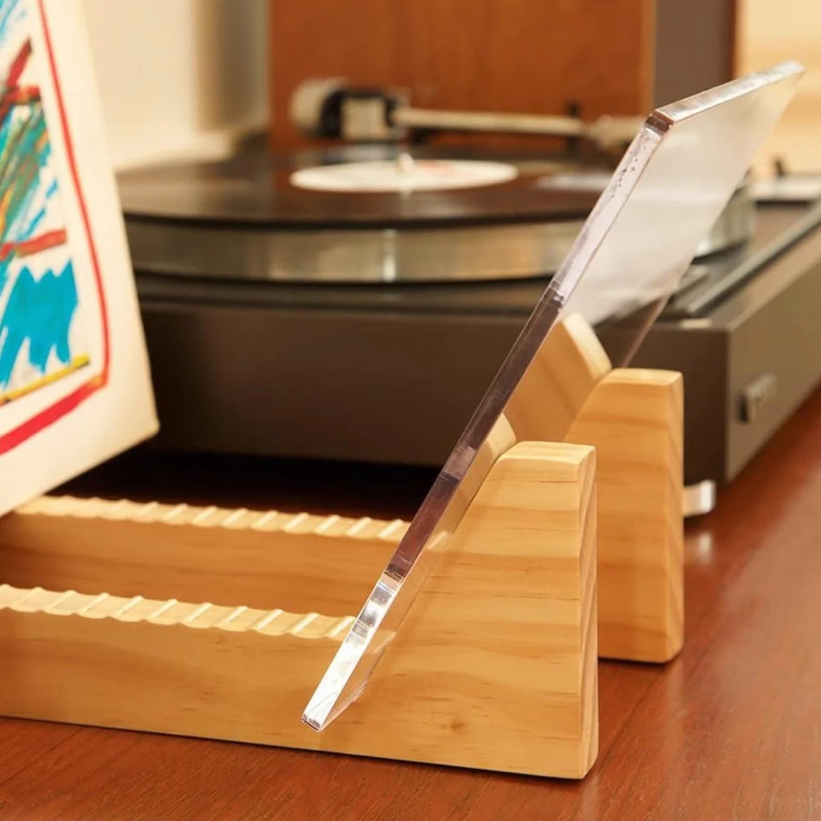 Soporte de madera para discos de vinilo - Soporte para discos de vinilo - Organizador de almacenamiento de álbumes, expositor con capacidad para hasta 50 álbumes, DVD y CD, con