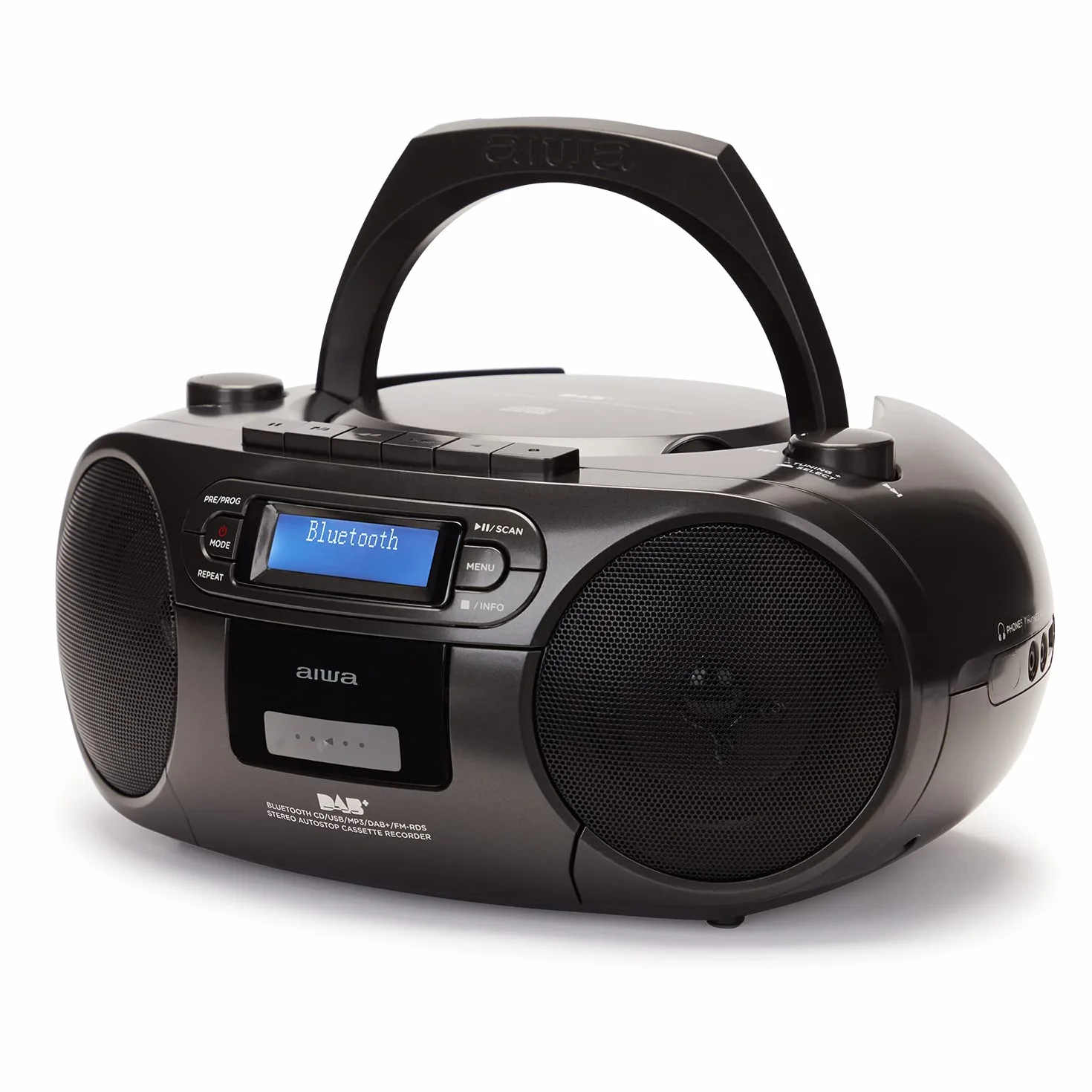 Aiwa BBTC-660DAB/BK Radio Cassette Portátil con CD Bluetooth USB Grabador Cassettes RDS FM PLL DAB+ Negro