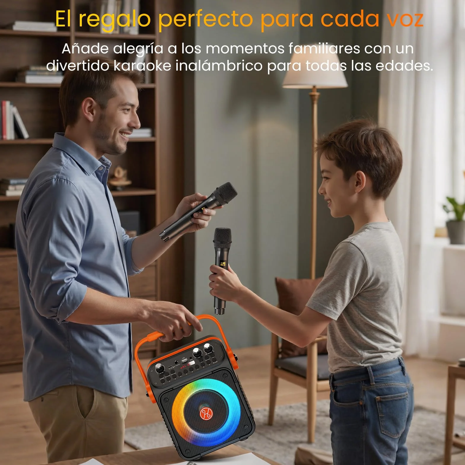 HWWR Karaoke 2 Microfonos Inalambricos, Karaoke Profesional para Adultos Y Niños Altavoz Bluetooth con Preamplificador De Micrófono, Portátil Bluetooth Fiesta Altavoz Karaoke-Regalo