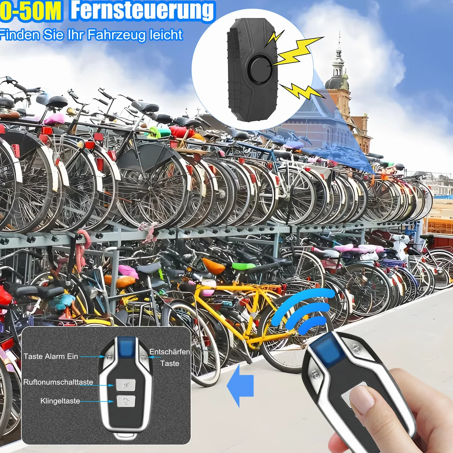Sistema de alarma antirrobo para bicicleta, 113 dB, sensor de vibración, inalámbrico, antirrobo, sistema de alarma de seguridad con mando a distancia para bicicleta, moto, scooter