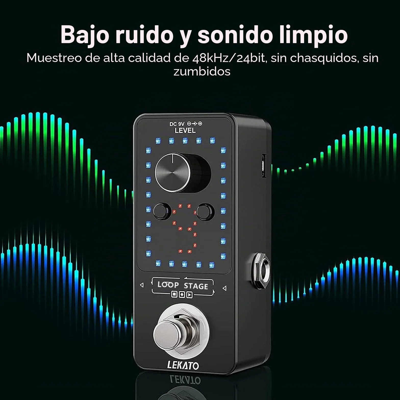 LEKATO Pedal de guitarra eléctrica Pedal de bucle 9 bucles Máximo 40 minutos Tiempo de grabación Estación de bucle de sobregrabación ilimitada con función de afinador para bajo eléctrico (Looper)