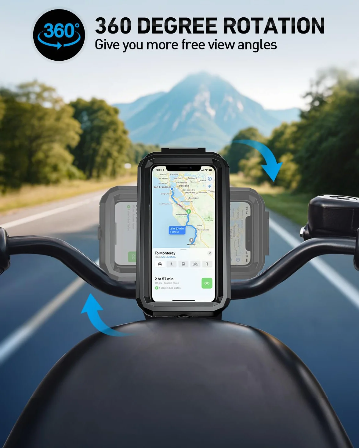 LUROON Soporte Universal Móvil para Moto Bici Impermeable 360° Rotación Anti Vibración Pantalla Táctil 5,5-7,0"