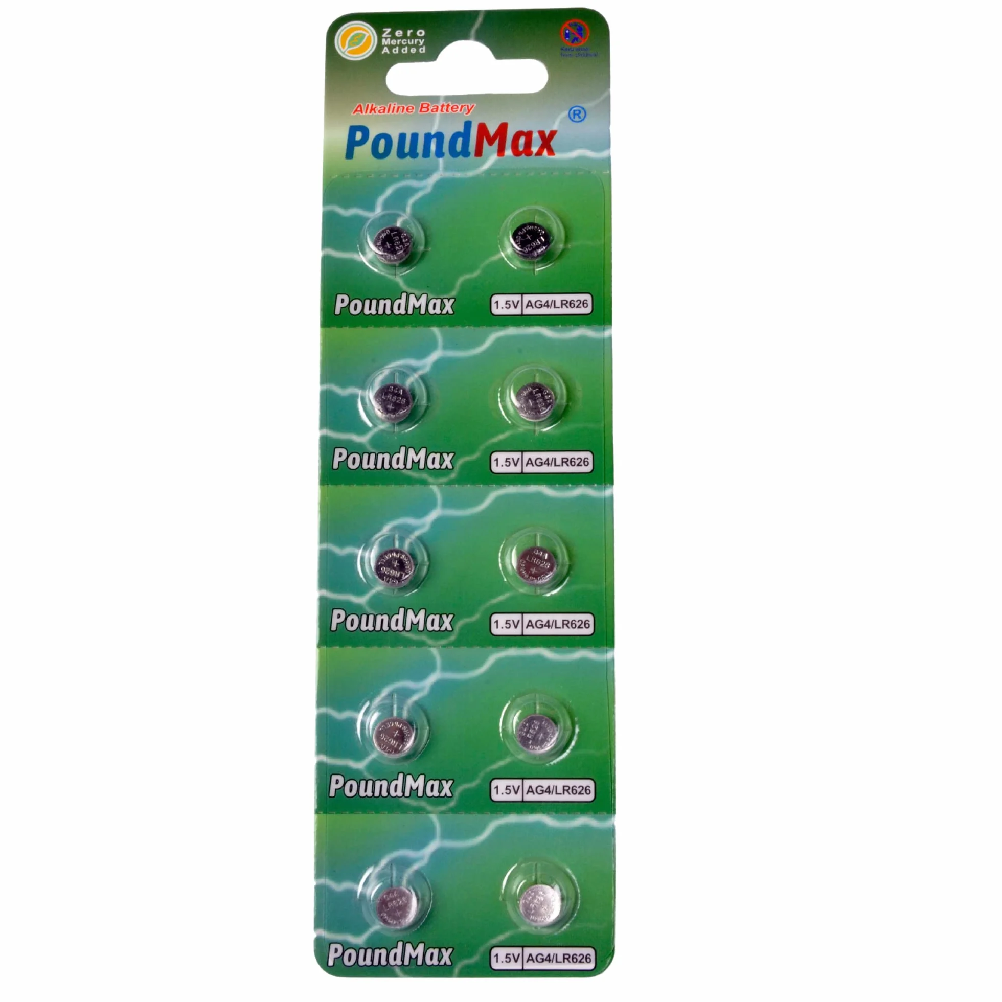 10 Pilas alcalinas AG4 376/377 LR66 SR626 SR626SW 1.5 V PoundMax