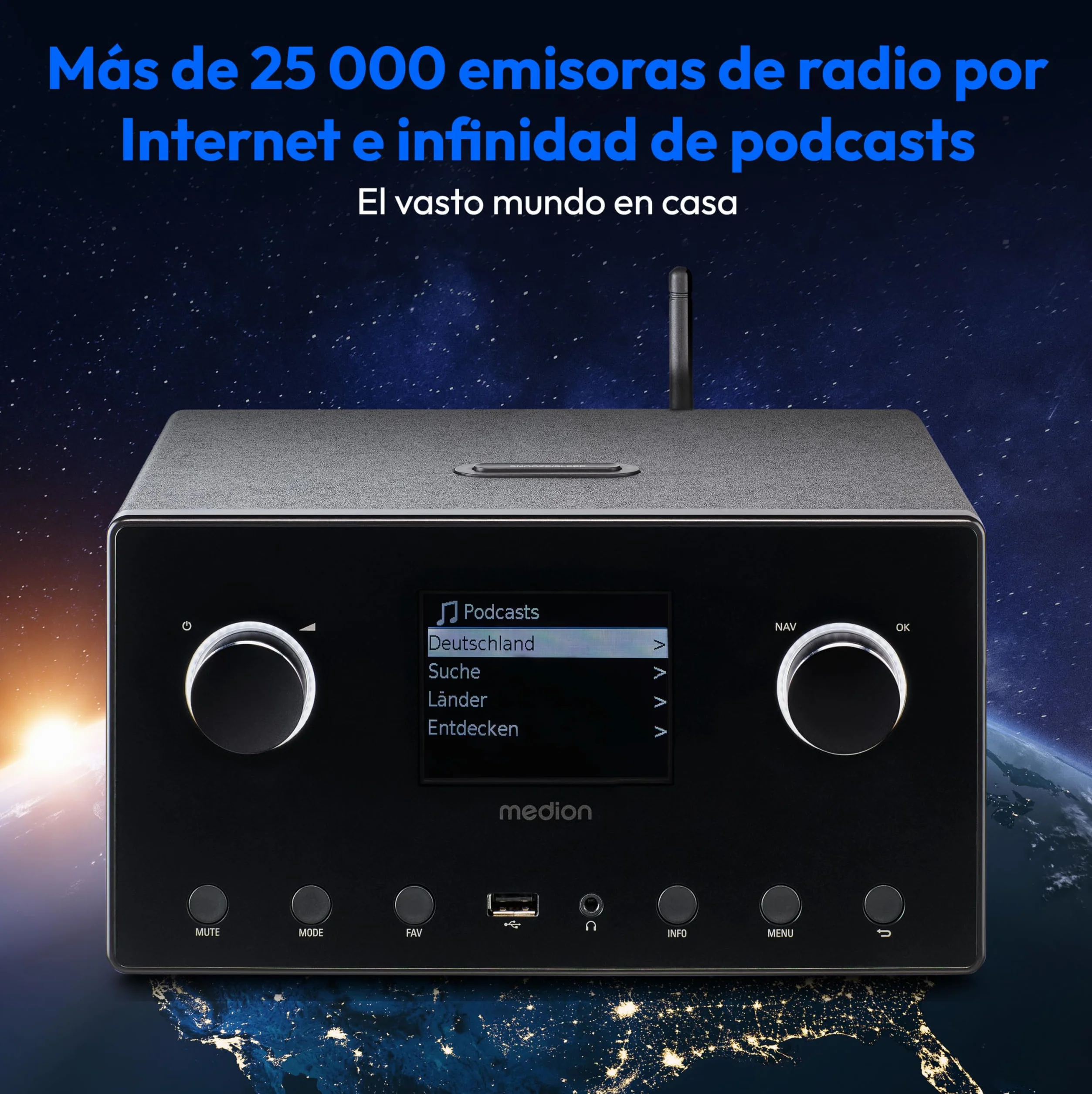 MEDION P85444 Radio por Internet 2.1 con Subwoofer (Dab+, Radio FM, Spotify Connect, WiFi, Bluetooth, Streaming, Ecualizador, Pantalla de visualización, USB, AUX, Despertador