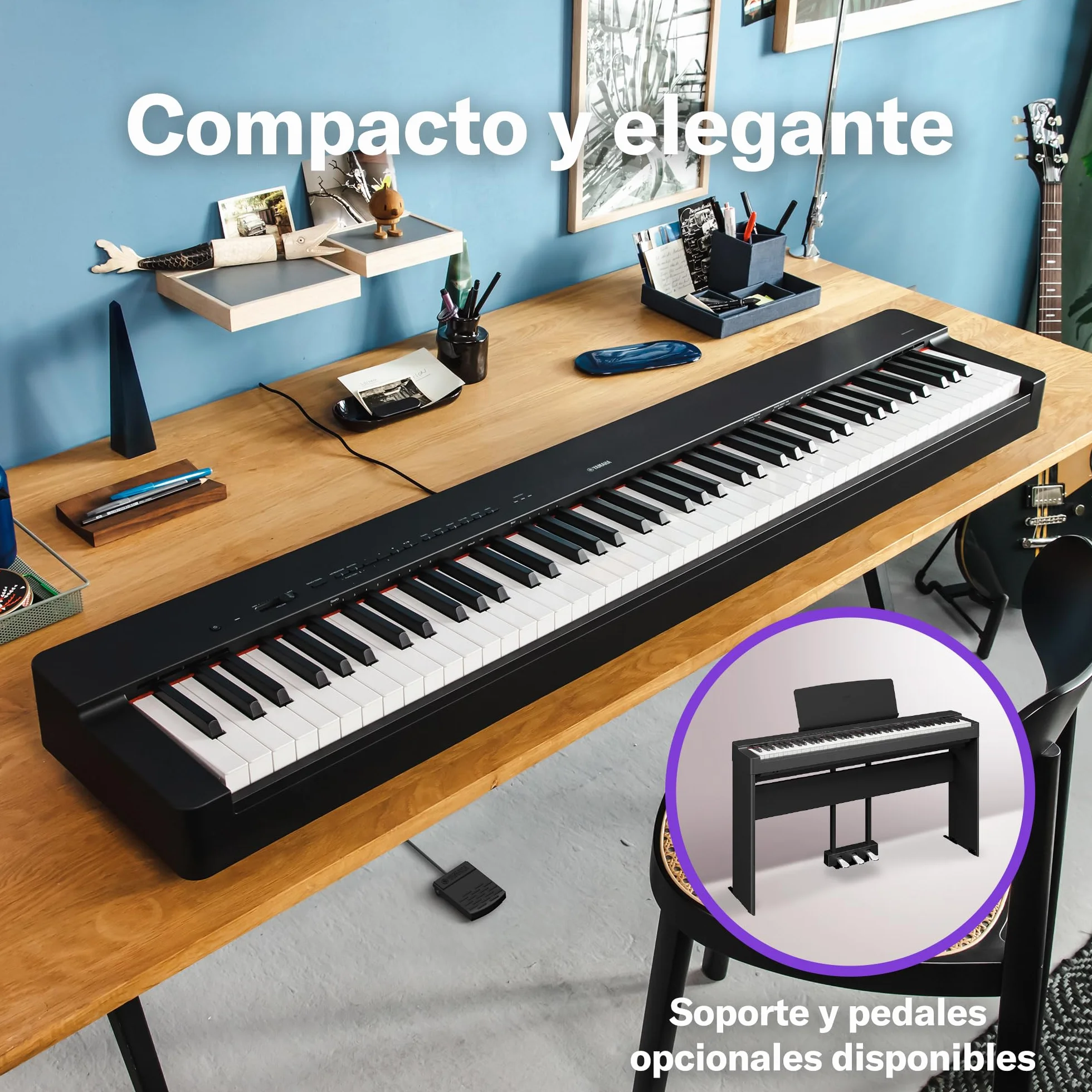 Yamaha P-225 piano digital ligero y portátil, con teclado Graded Hammer Compact, 88 teclas y 24 voces de instrumentos, negro