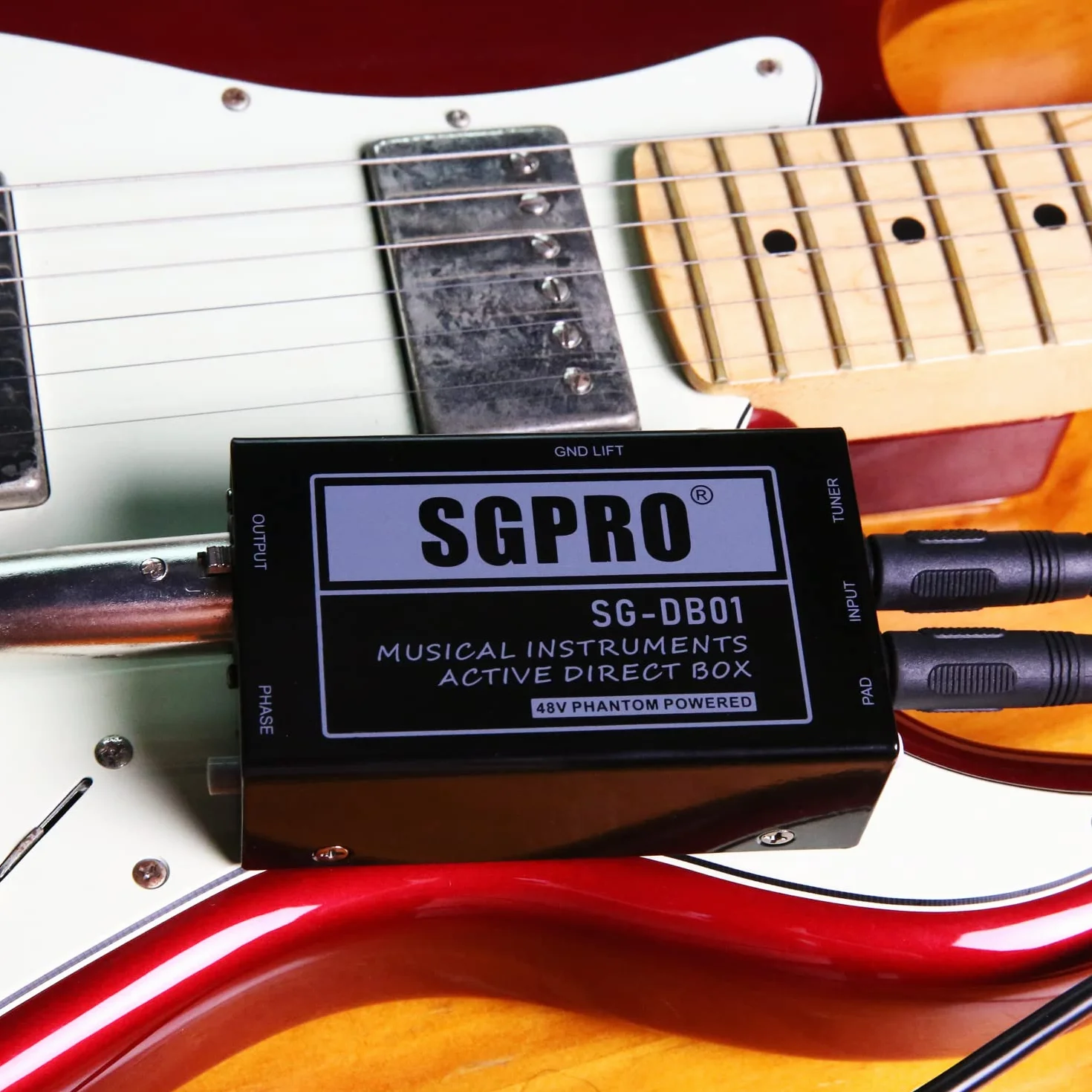 SGPRO Active Direct Box, DI Box para Instrumentos en Vivo o de Grabación como Guitarra y Teclado Actuación en Vivo o Estudio 1/4 de Pulgada a XLR, Alimentado por Fantasmas y Levantamiento de Tierra