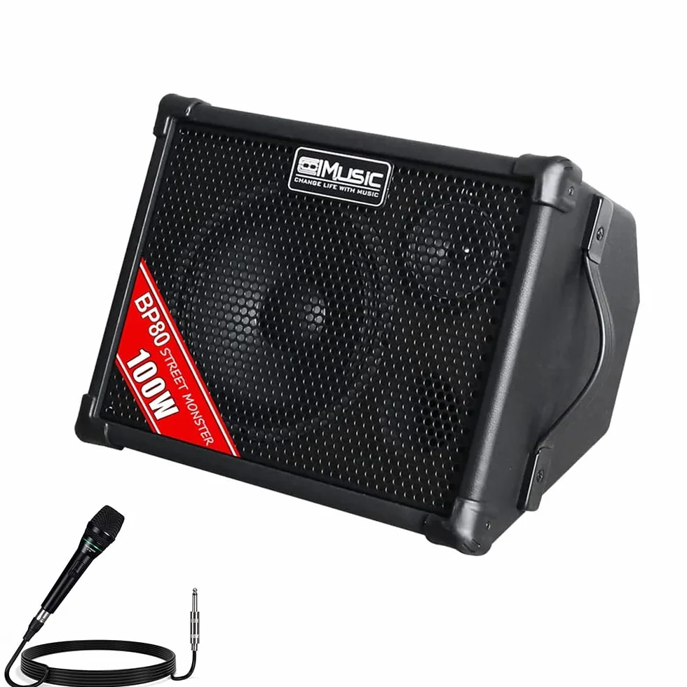 BP80 Amplificador de guitarra acústica con batería, altavoz portátil Bluetooth, 100 W, 6 entradas, ecualizador de 3 bandas, Negro