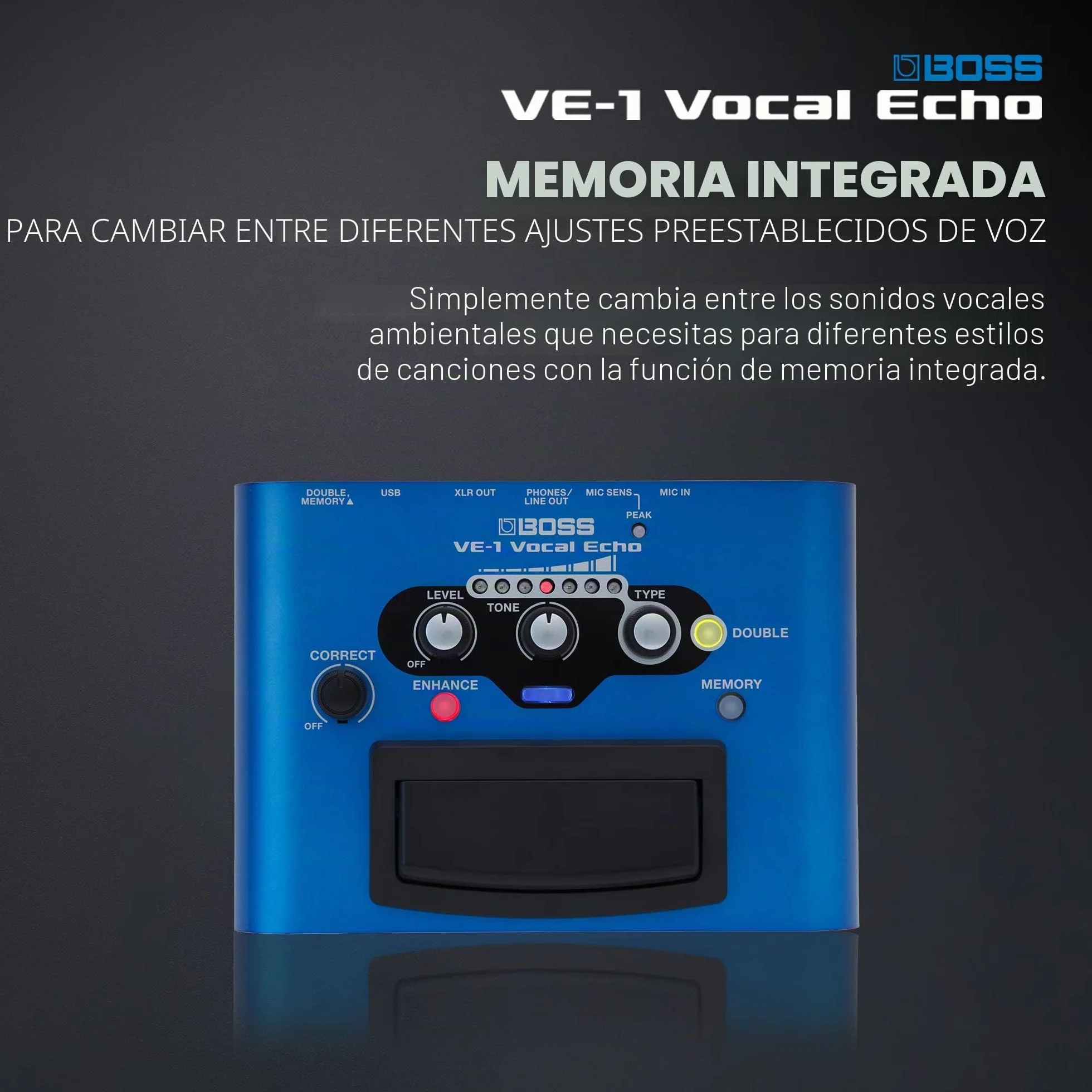 BOSS VE-1 Vocal Echo para cantantes | Controla tu sonido vocal en tiempo real | Añade ambiente natural o reverb profunda a tu voz | Siete tipos de efectos ajustables | Memoria integrada