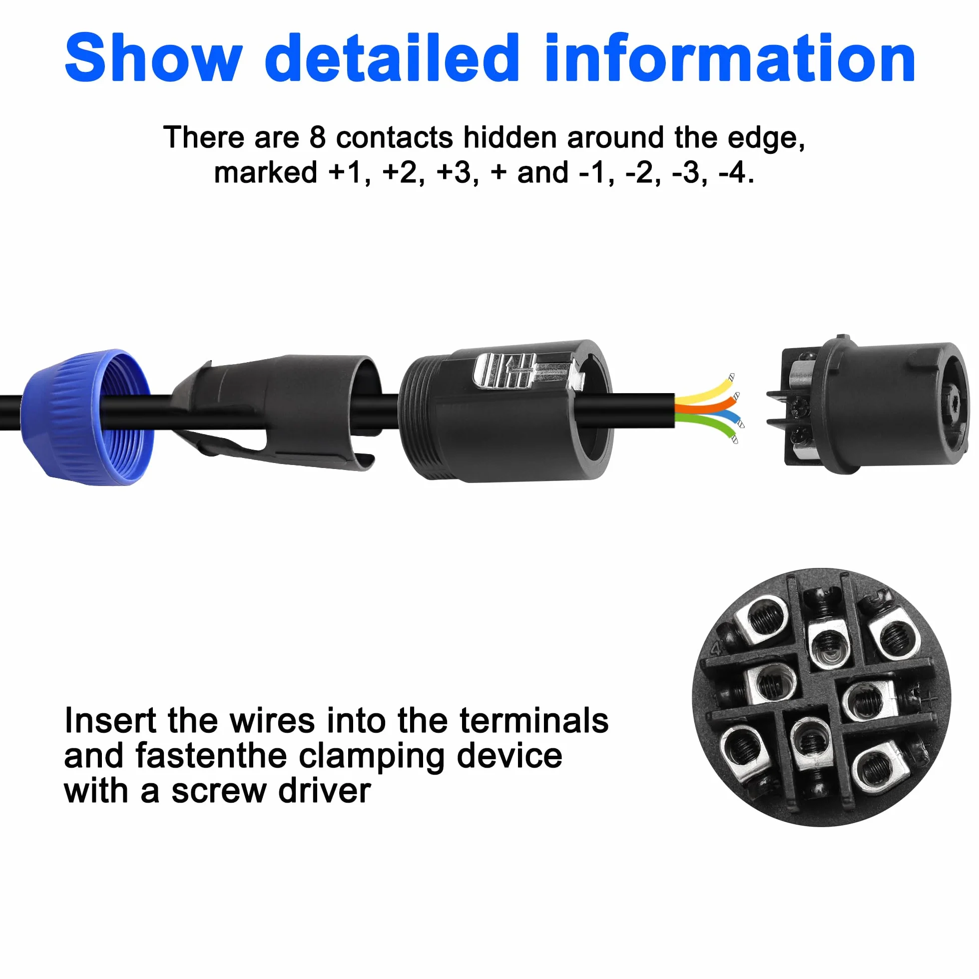 MEIRIYFA Conector de Cable speakon de 8 Polos, NL4FC speakon Conector de Amplificador de Cable Compatible con Jack Twist Lock - Paquete de 2