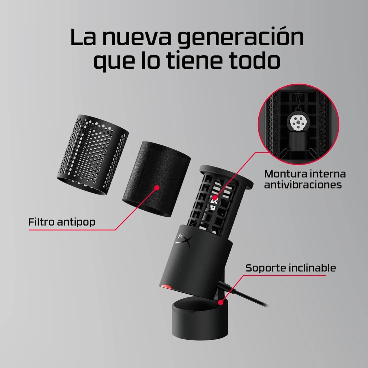 HyperX Solocast 2 - Micrófono Condensador USB patrón cardioide, Juegos, Streaming, podcasts, PC, Twitch, Youtube, Discord, Negro