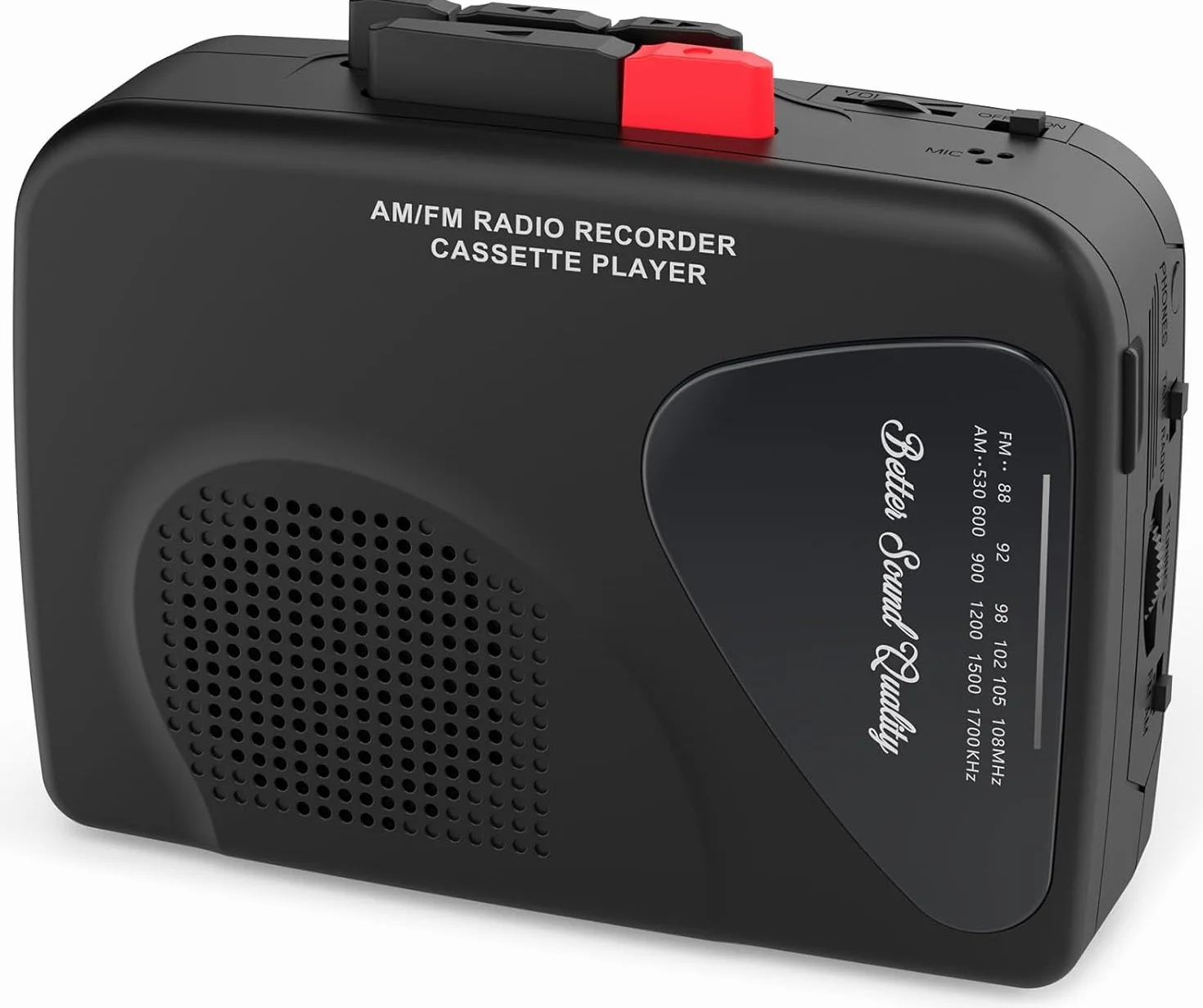Reproductor de casete portátil con radio AM/FM, altavoz integrado, negro