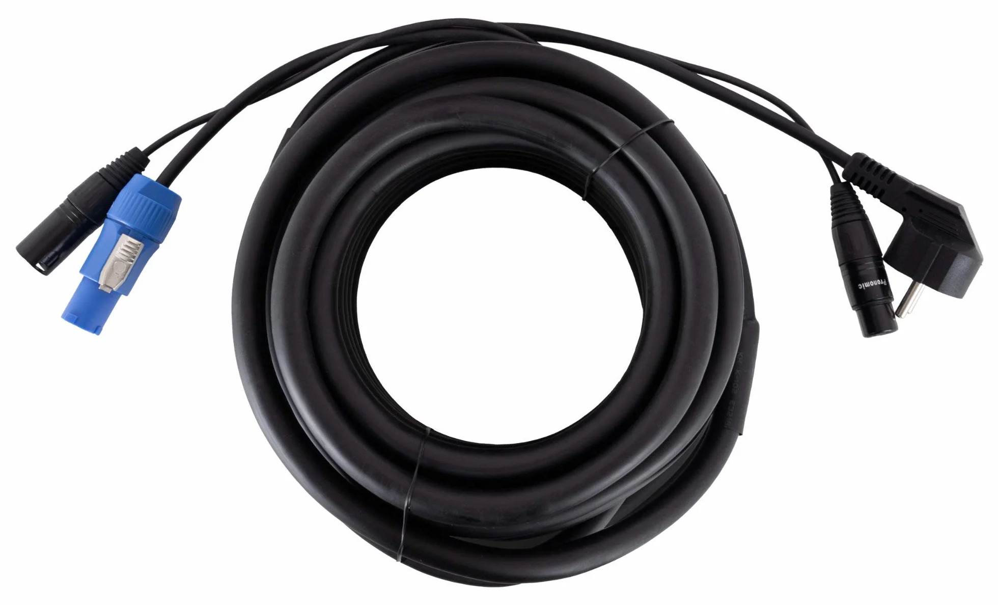 Pronomic Stage EUPPX-10 Cable Híbrido Euro/Powerplug/XLR Juego de 2 - Longitud: 2,5 m - Cable combinado para altavoces activos - Alimentación y señal en uno - Compatible con Powercon/Schuko - negro